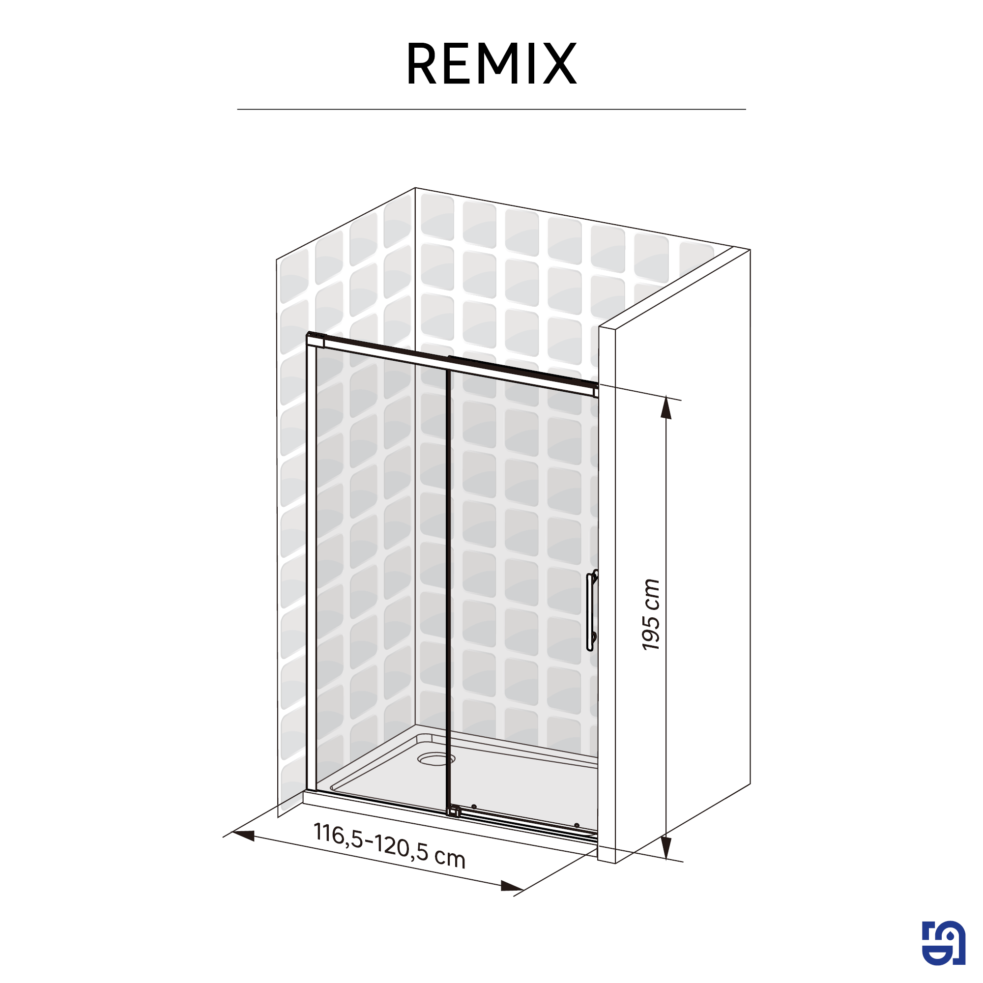 Porte de douche coulissante 2 panneaux vitrage transparent, chromé l.120cm Remix - 5