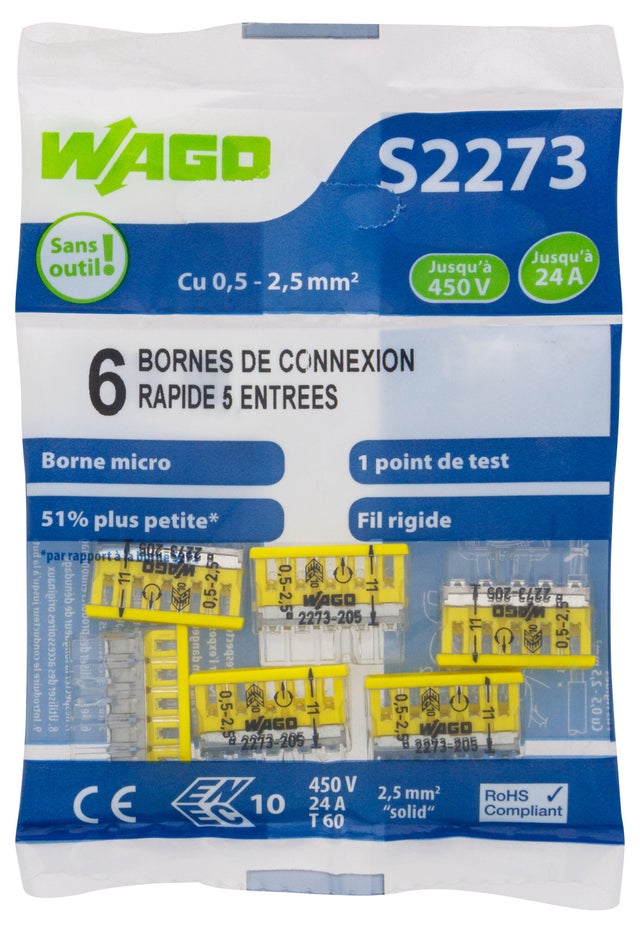 Borne de connexion S2273 5 entrées lot de 6  - WAGO