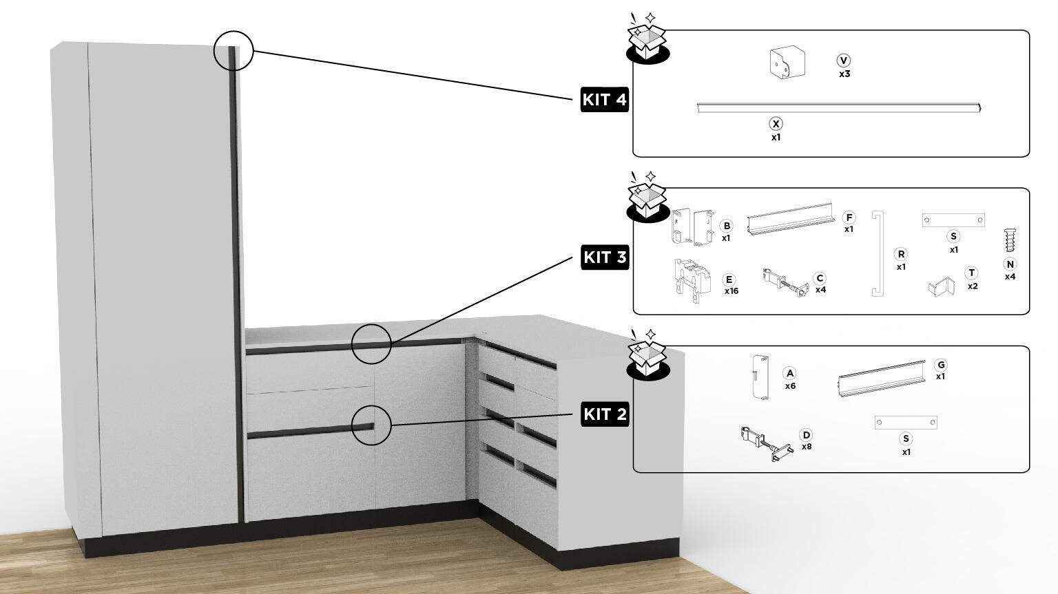 Kit profil pour façades de cuisine (Kit sous plan) GOLA N°3 - 2