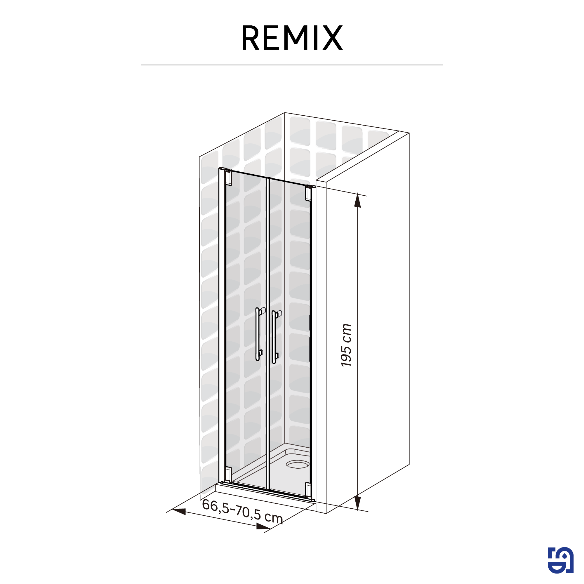 Porte de douche battante vitrage transparent, doré l.70cm Remix - 3