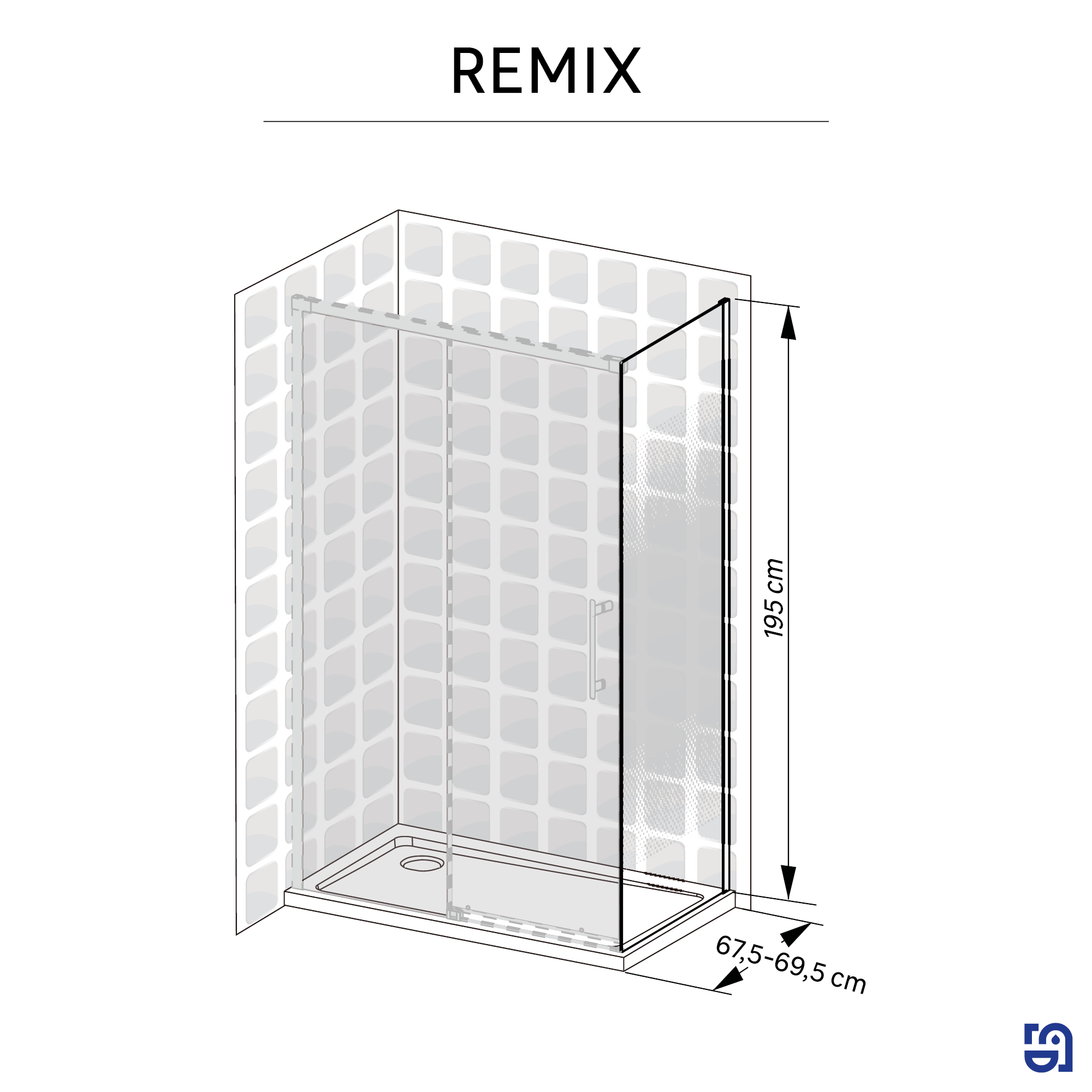 Kit vetro per doccia scorrevole Remix2 L 70 x H 195cm, Sp. 6 mm serigrafato - 4