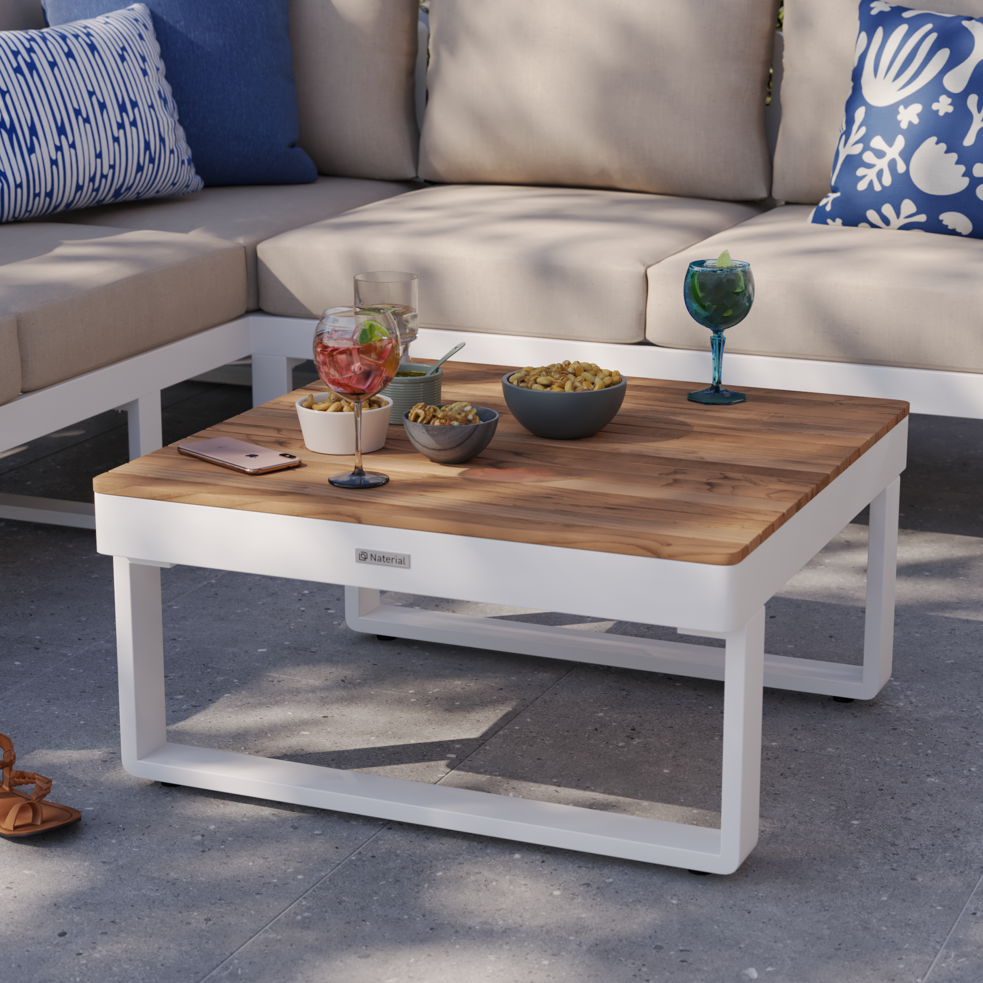 Mesa de centro de jardín de aluminio Persea blanco de 70x35.2x70 cm - 6