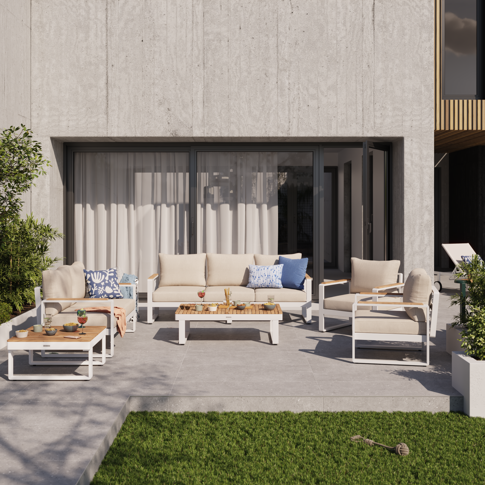 Canapé 2 places NATERIAL Persea en aluminium et teck blanc - 2