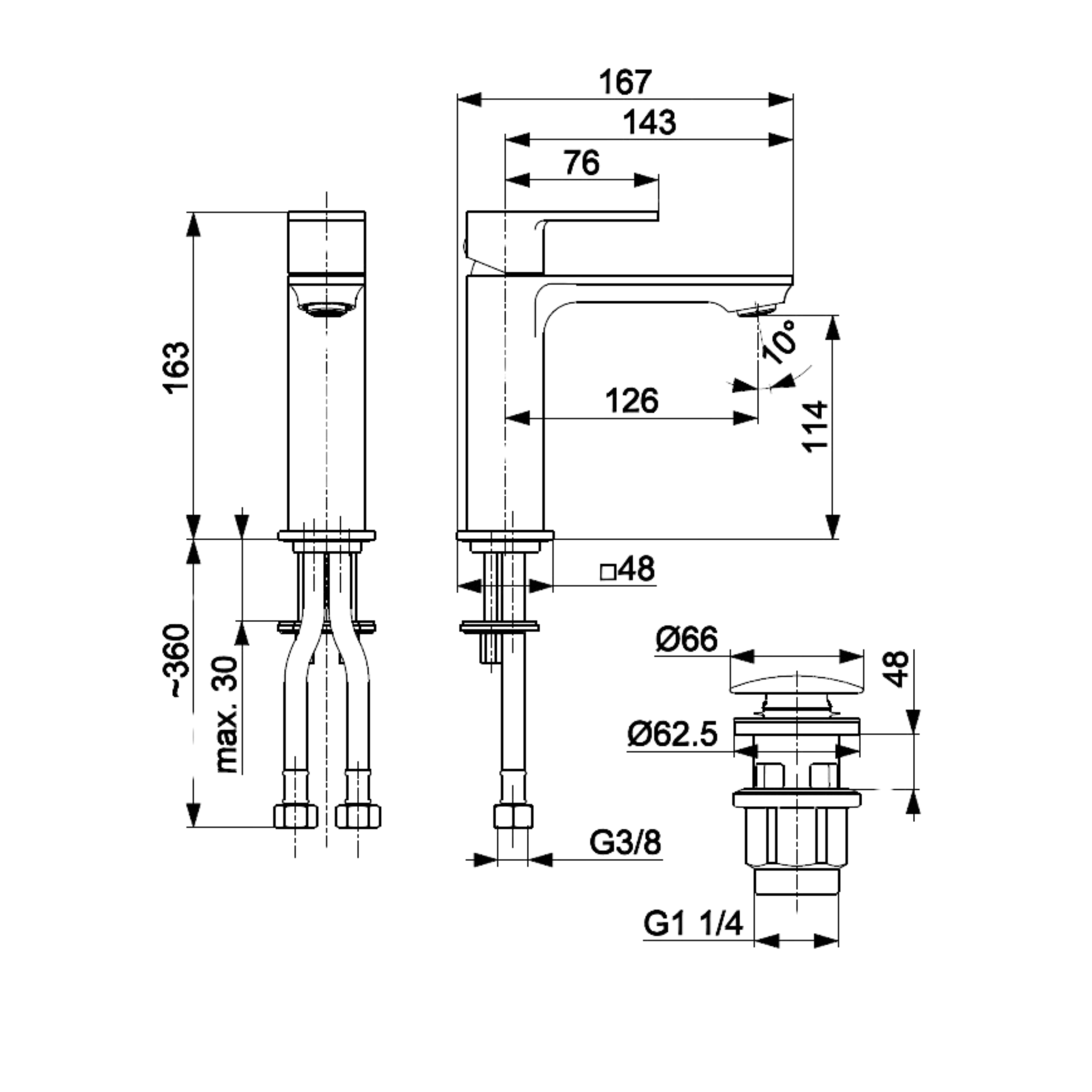 Bateria umywalkowa czarna 16.3 cm z korkiem klik-klak Dust KFA Armatura - 5