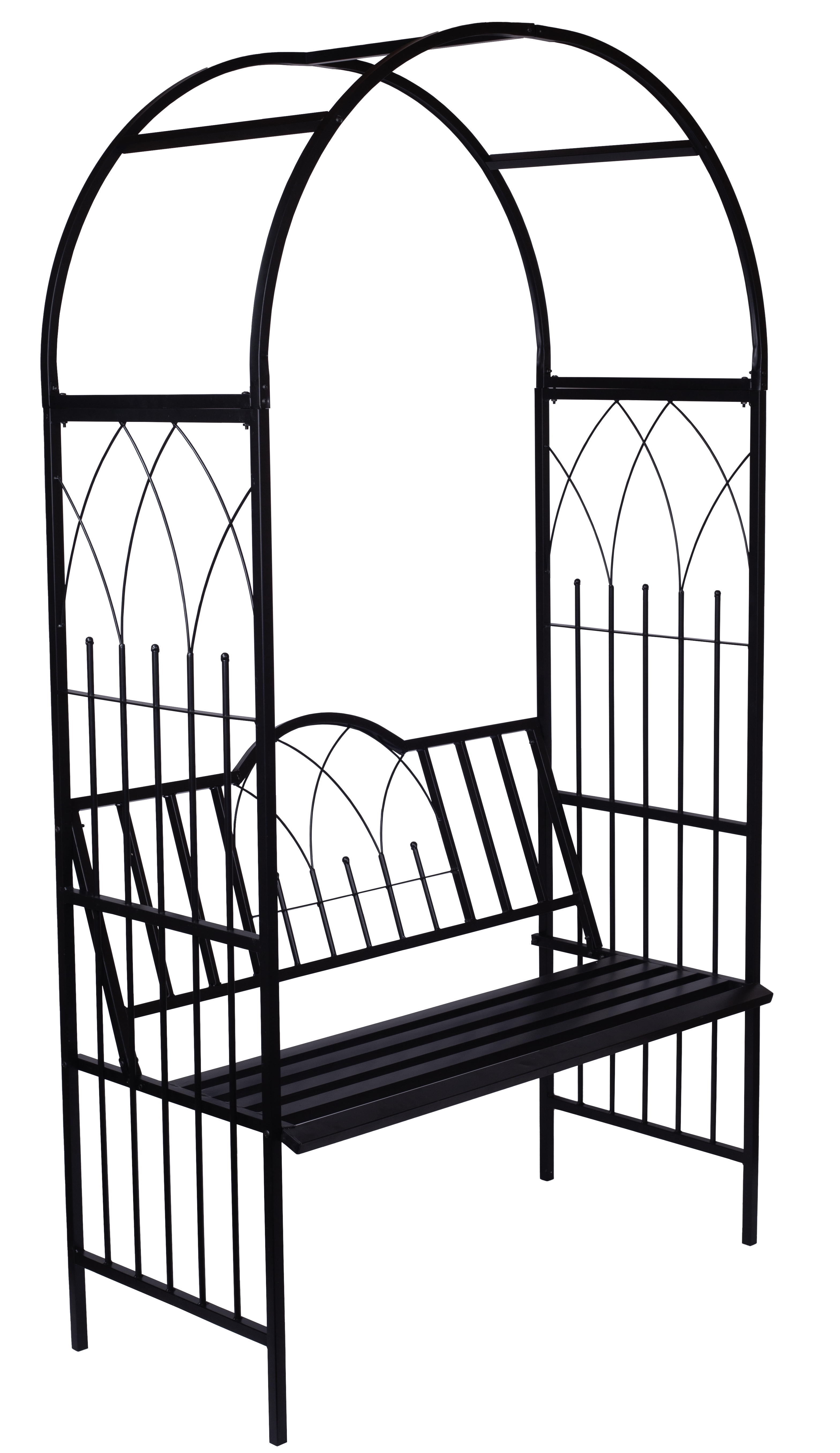 Pergola ogrodowa z ławką metalowa 114x52x216 cm czarna DLH