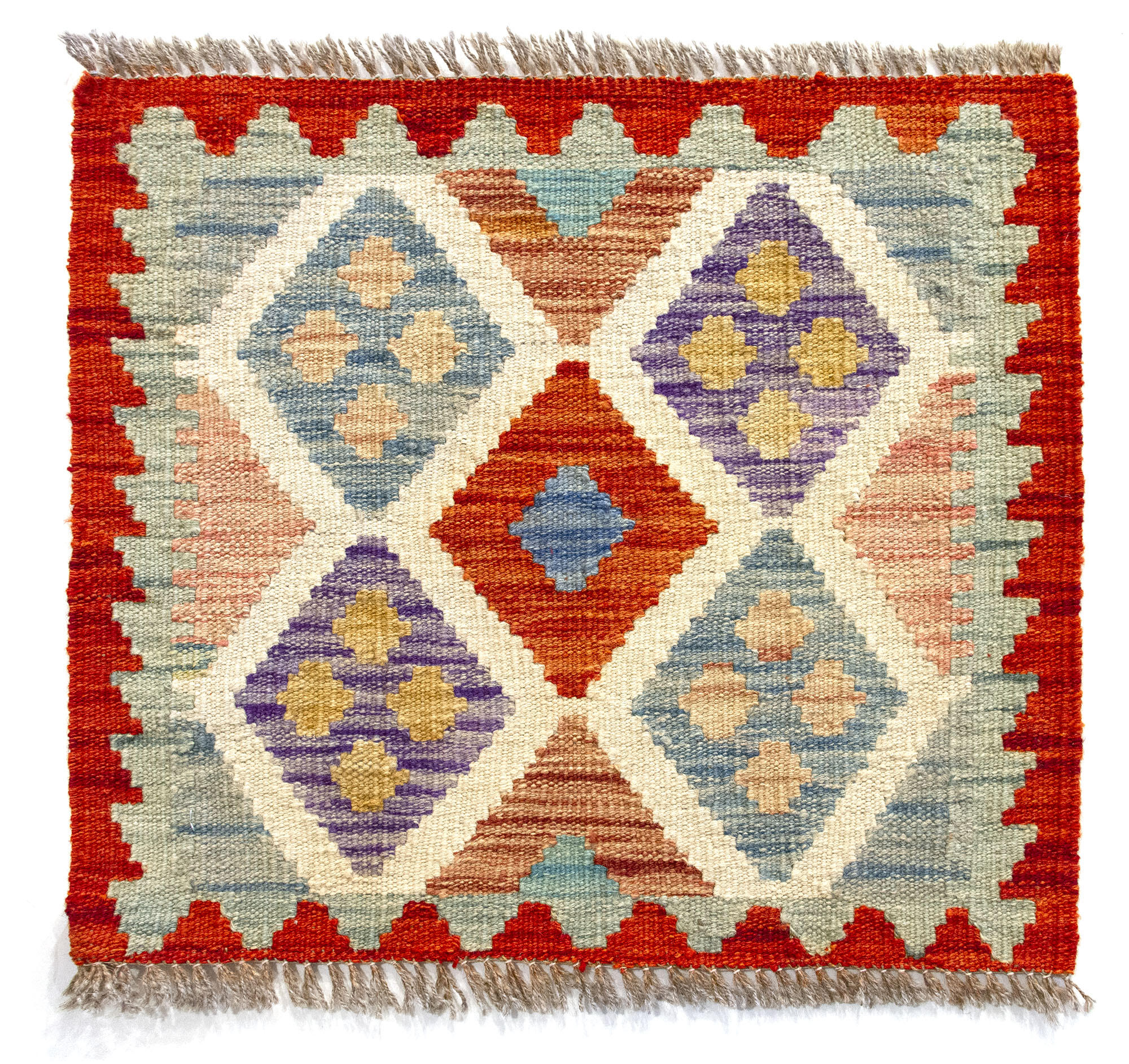 Alfombra pie de cama lana pelo corto kilim herat multicolor cuadrada 50x50cm