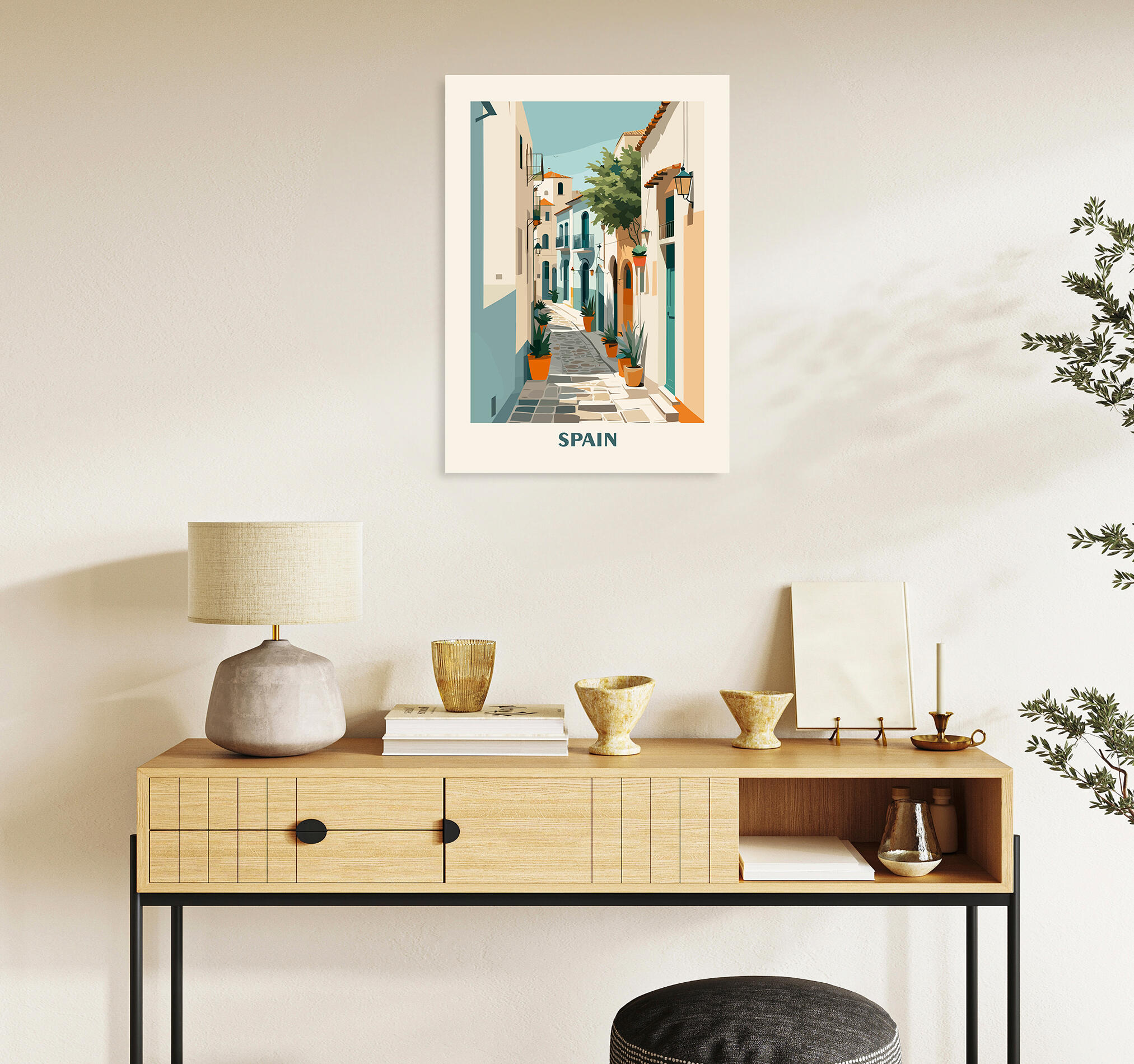 Pintura impresa sin marco Urban city rectangular de 50 x 70 cm. MDF Ciudad Retro España Pueblo pasteles cálidos - 8