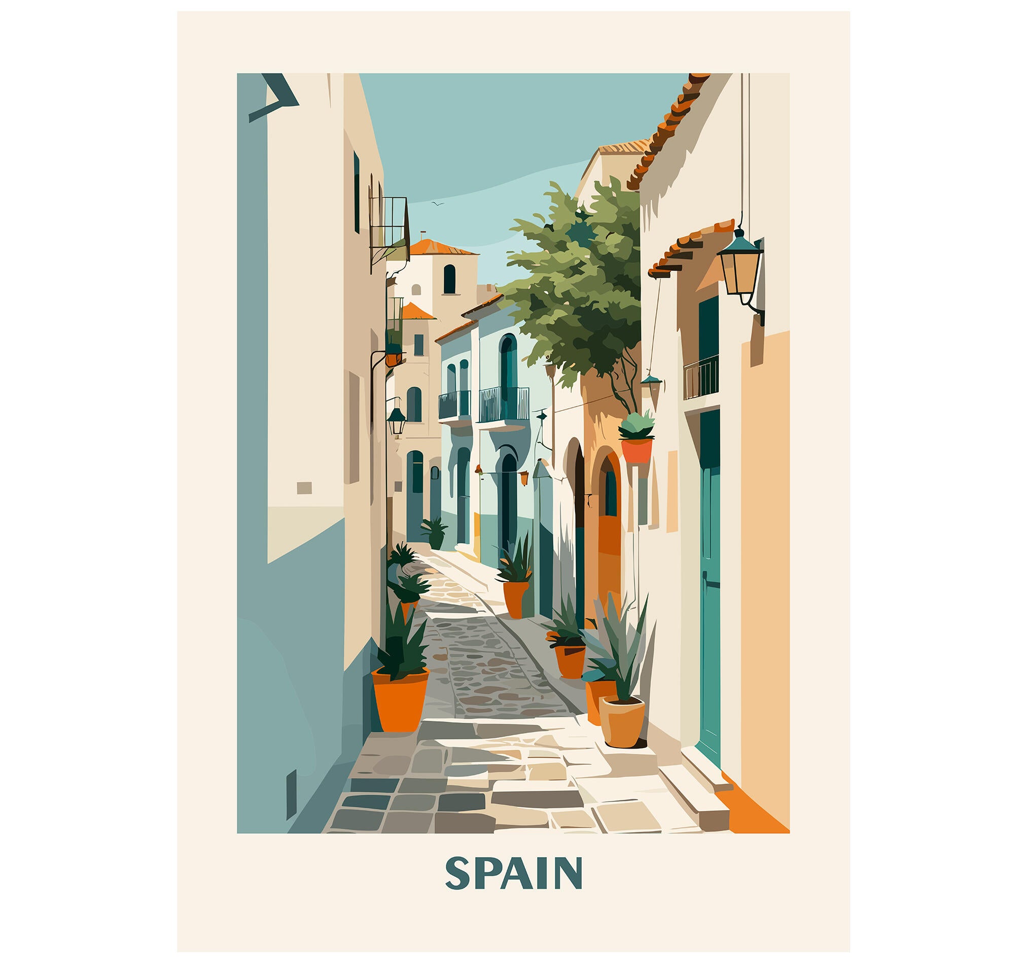 Pintura impresa sin marco Urban city rectangular de 50 x 70 cm. MDF Ciudad Retro España Pueblo pasteles cálidos - 2
