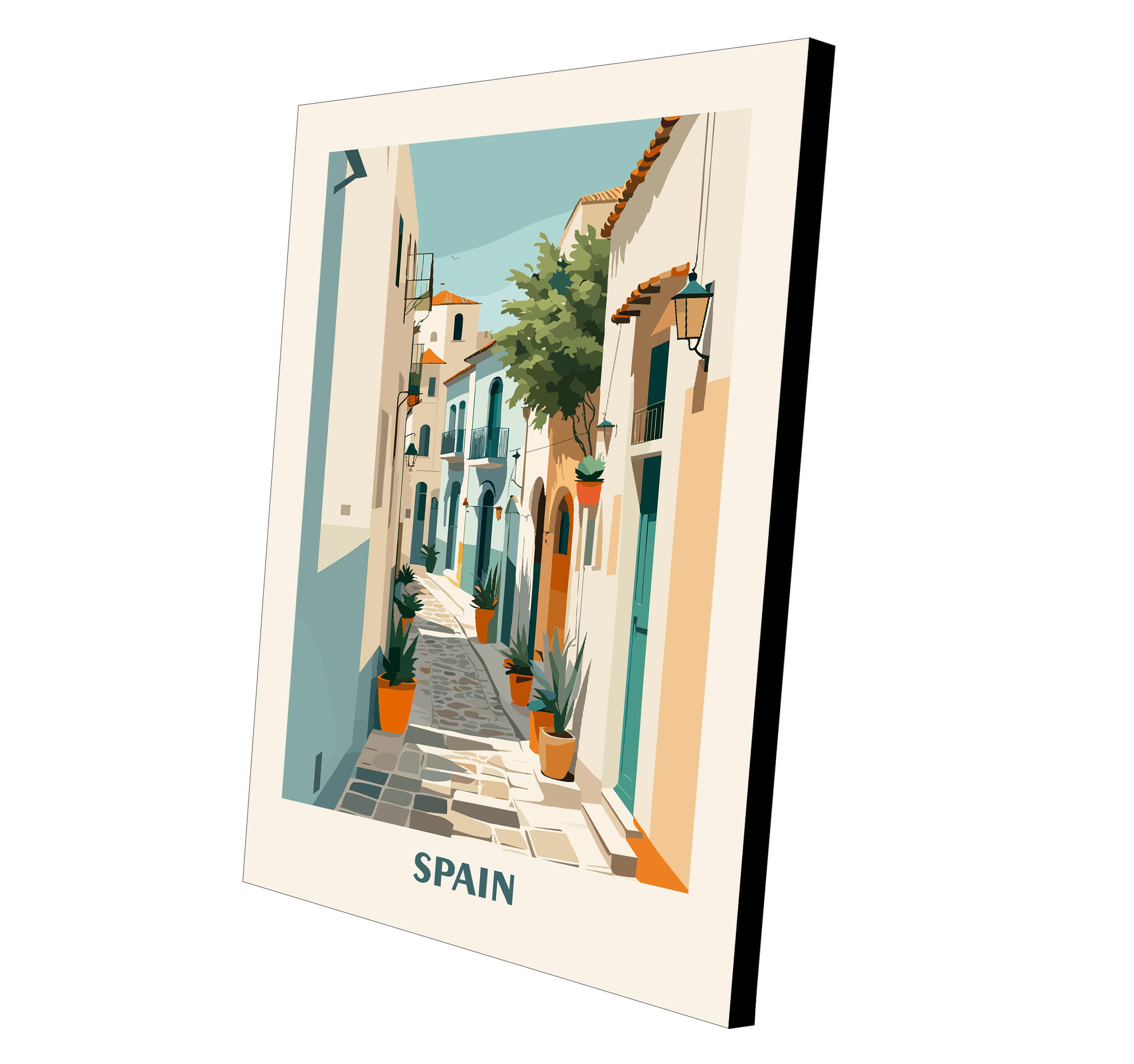 Pintura impresa sin marco Urban city rectangular de 50 x 70 cm. MDF Ciudad Retro España Pueblo pasteles cálidos - 5