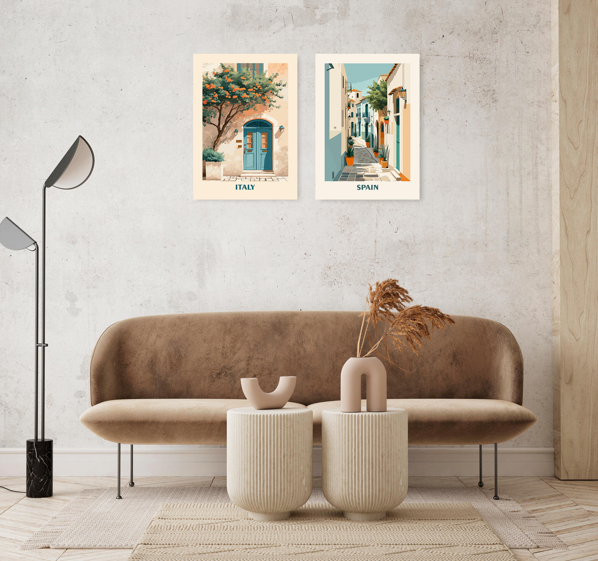 Pintura impresa sin marco Urban city rectangular de 50 x 70 cm. MDF Ciudad Retro España Pueblo pasteles cálidos - 7