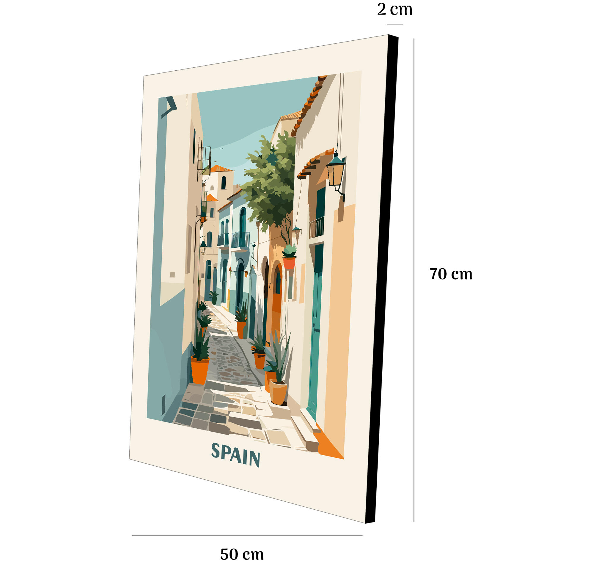 Pintura impresa sin marco Urban city rectangular de 50 x 70 cm. MDF Ciudad Retro España Pueblo pasteles cálidos - 3