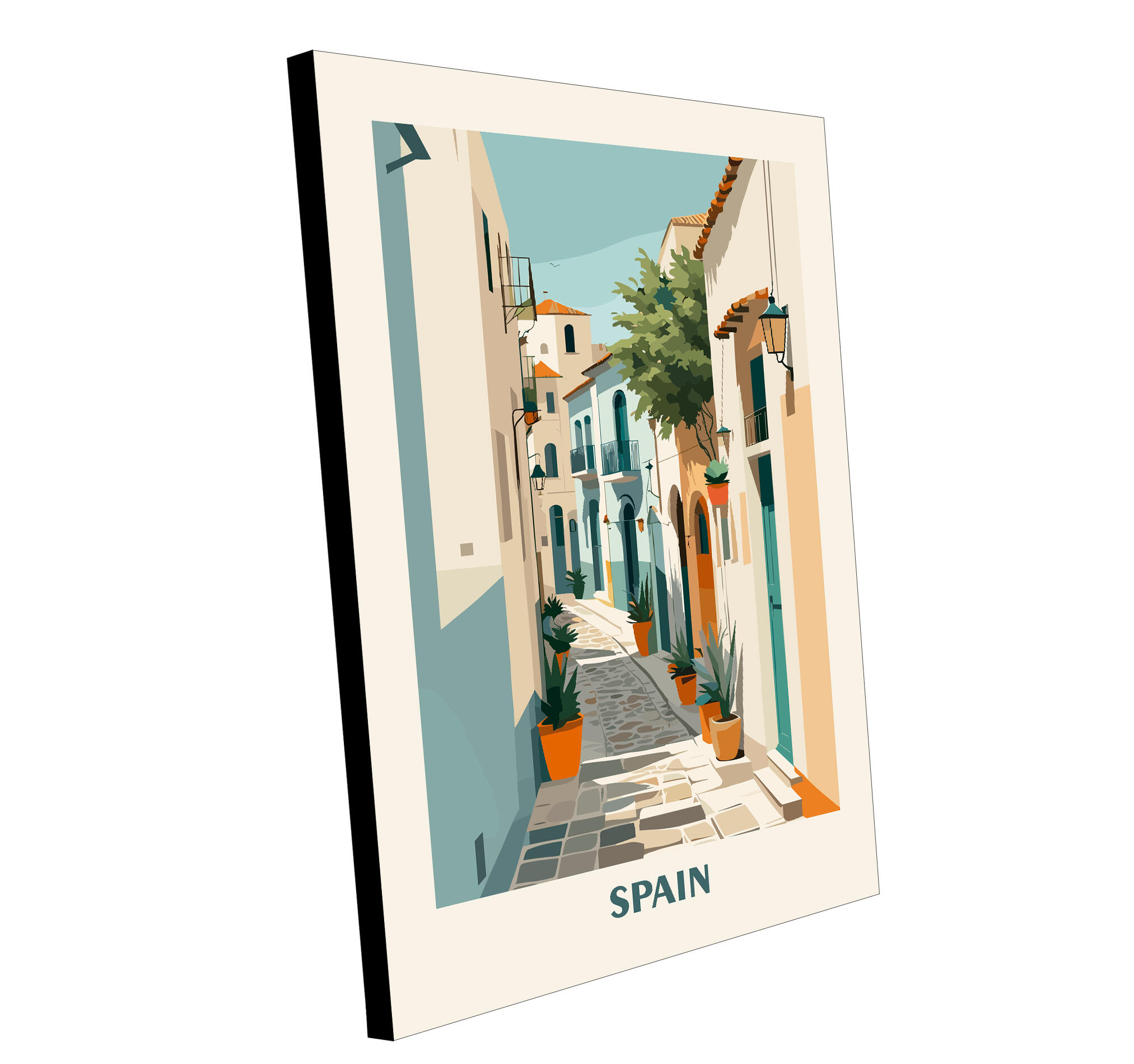 Pintura impresa sin marco Urban city rectangular de 50 x 70 cm. MDF Ciudad Retro España Pueblo pasteles cálidos - 4