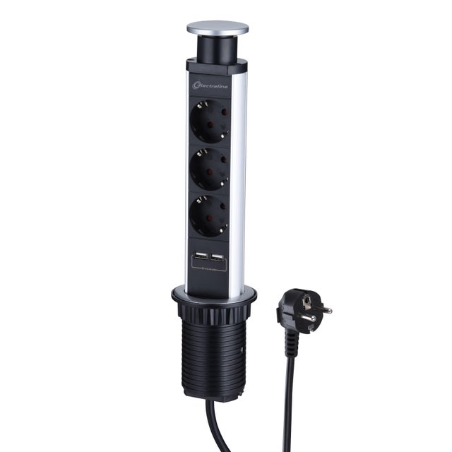 BLOCO POP-UP 3 TOMADAS 220V+2USB 2M PRETO