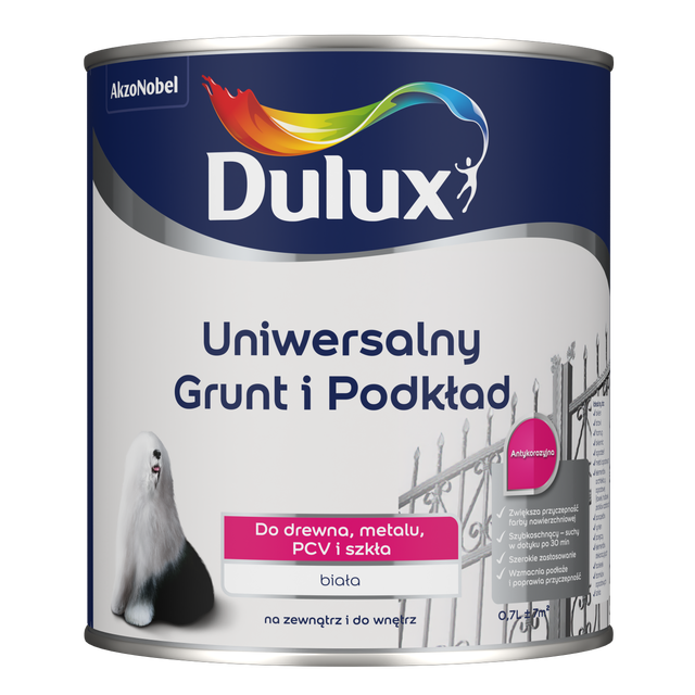 Grunt i podkład uniwersalny do drewna, metalu, PCV i szkła 0.7 l  biały Dulux