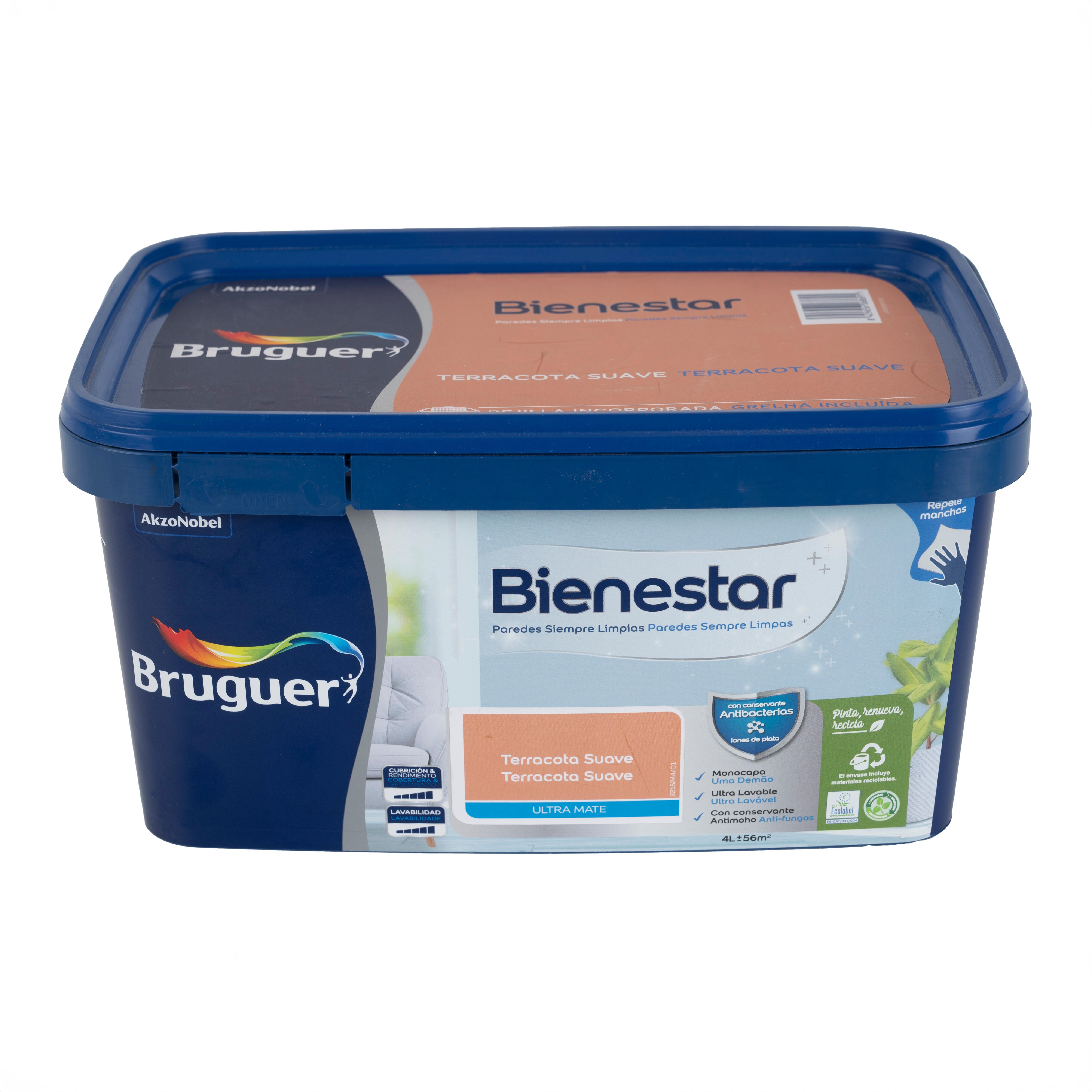Pintura de interior bienestar bruguer color terracota suave mate 4l para paredes