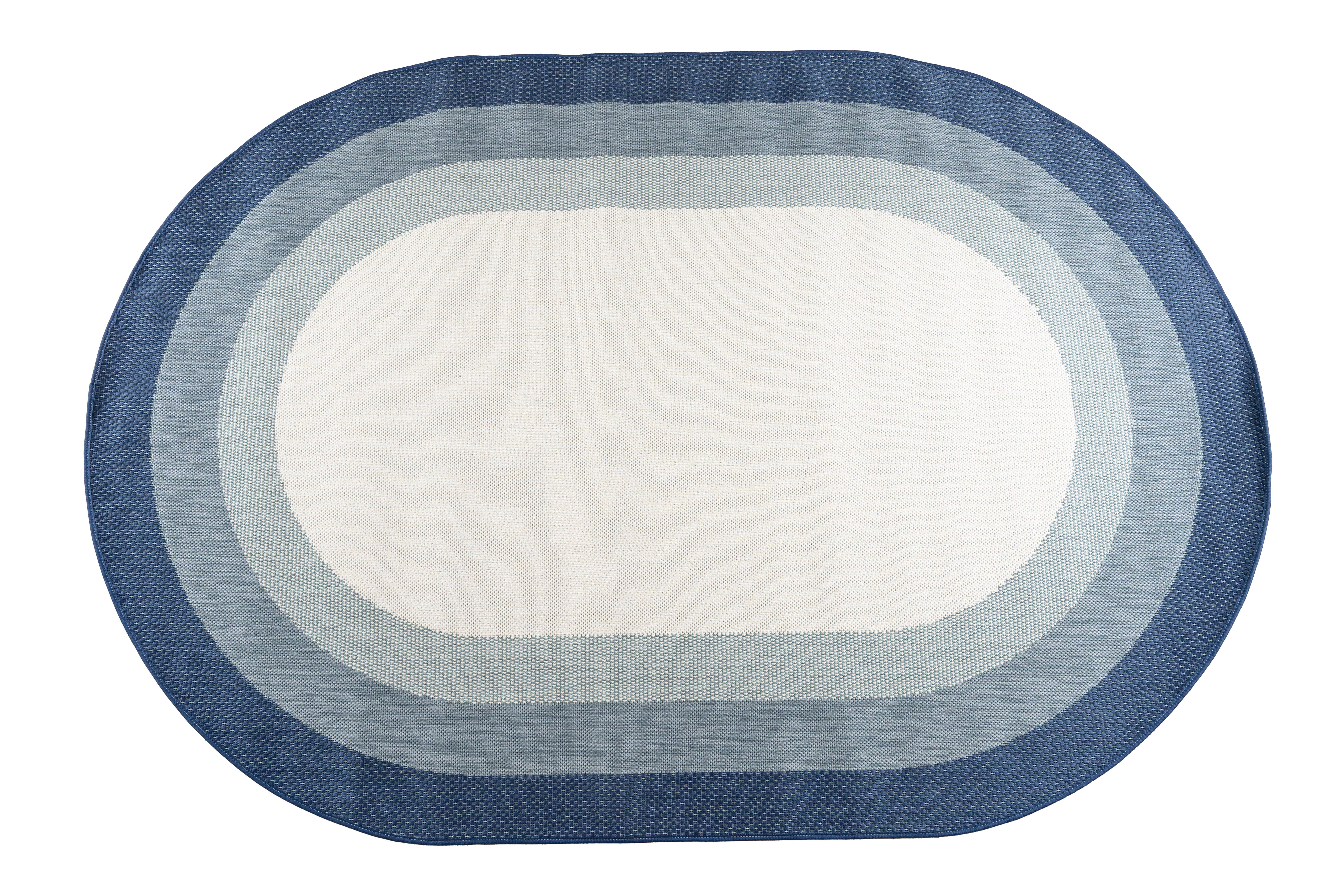 Alfombra exterior/interior polipropileno tejido plano inspire opale rayas azul denim ovalada 160x230cm