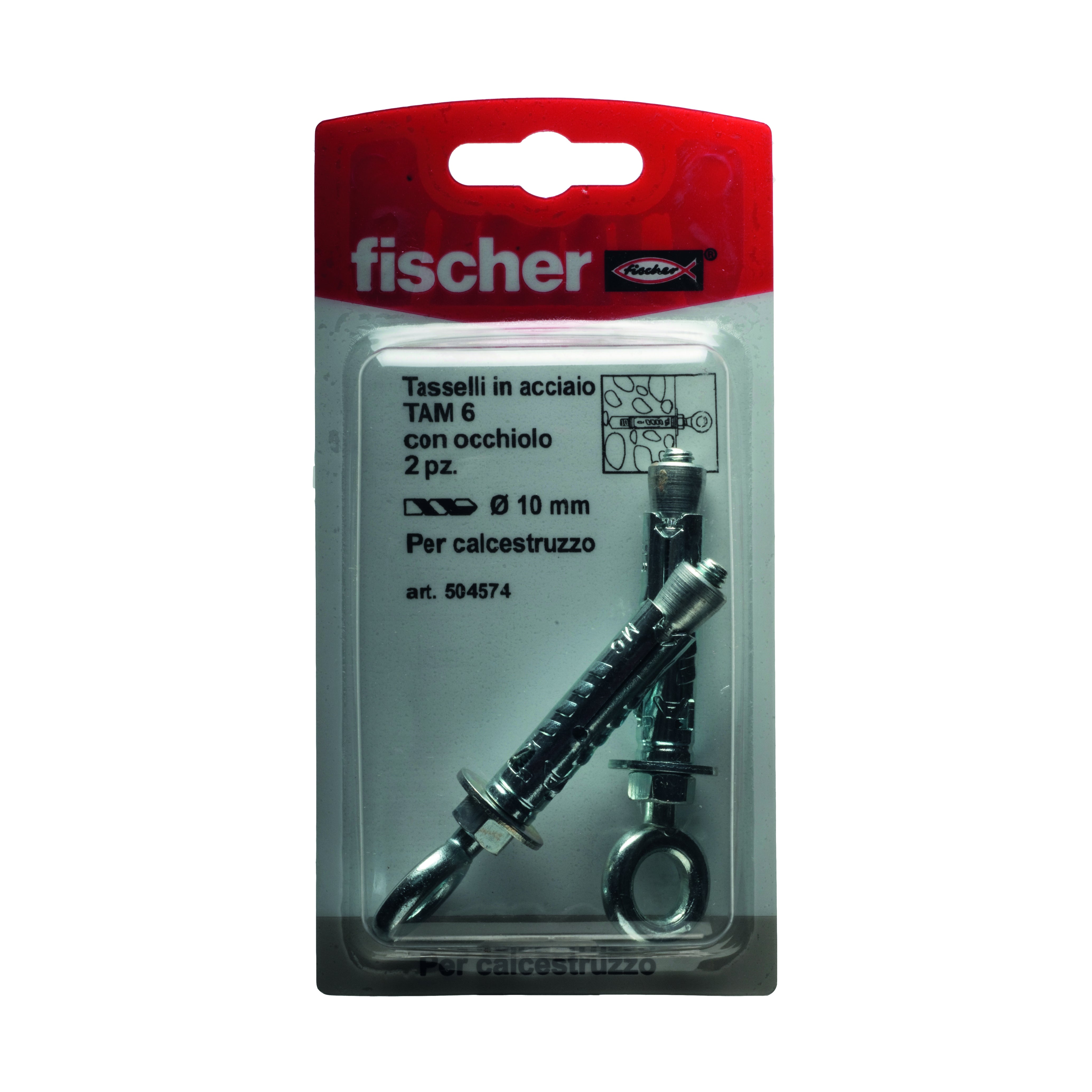 Set di tasselli con occhiolo FISCHER TA M6 O K Tasselli+Occhioli- L.grigia in acciaio ø 6 mm, 2 pezzi - 2