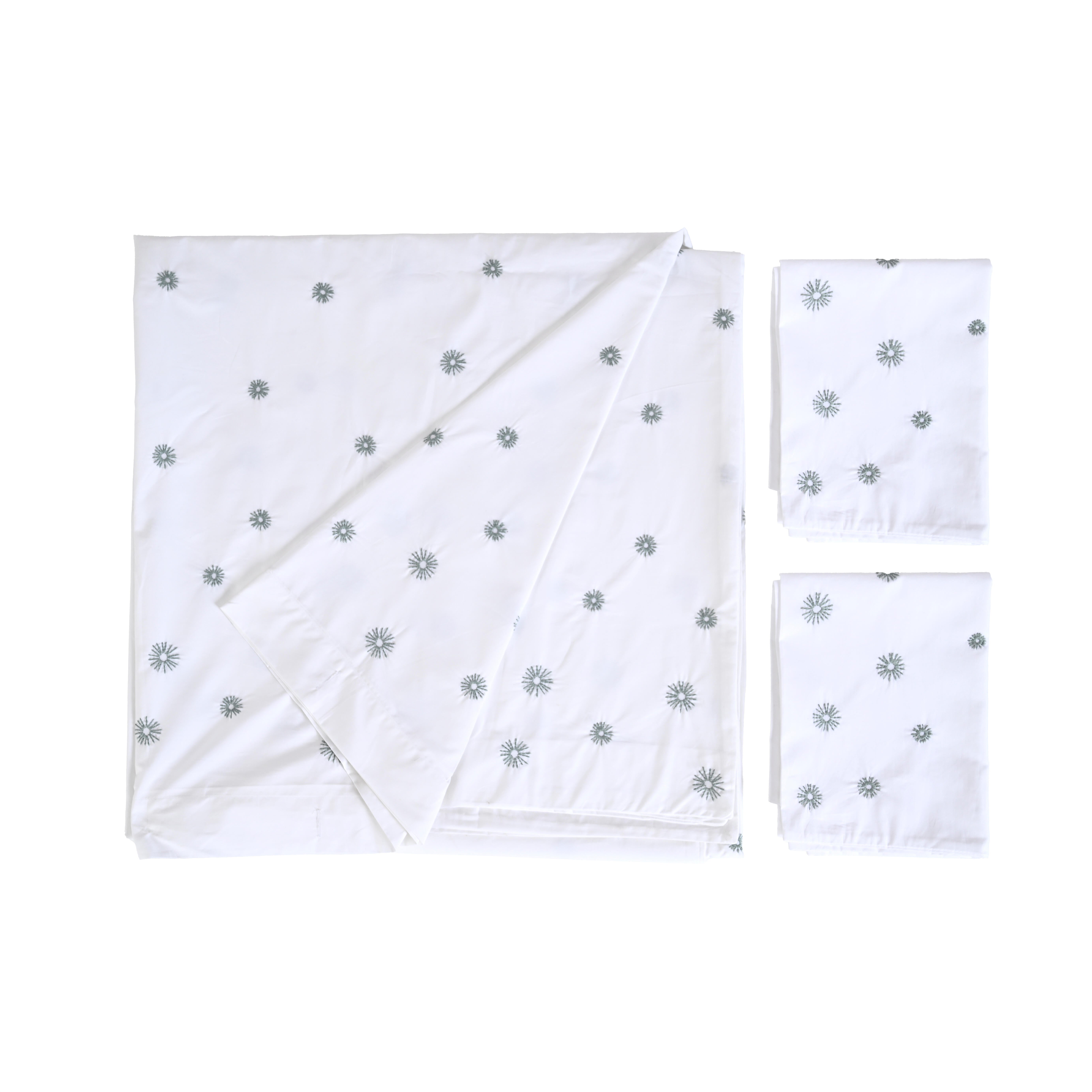 Funda nórdica + 2 fundas de almohada Joyful Poleo algodón 200 hilos flor blanco para cama de 135 cm, reversible - 2