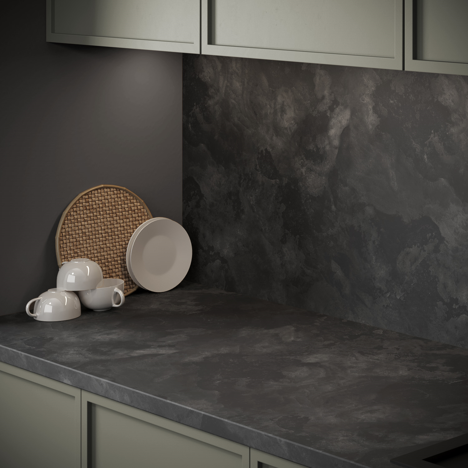 Tampo de bancada laminado efeito cimento preto brilhante 300x63x2,8 cm Moon - 2
