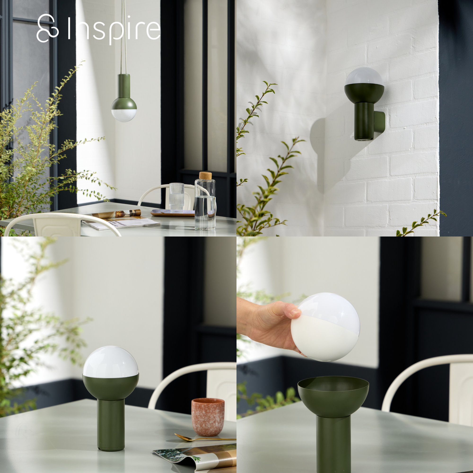 Lámpara de mesa sin cable LED con control de la intensidad de la luz Caspe Dolci INSPIRE con estructura verde pantalla verde luz cálida 3000K - 2