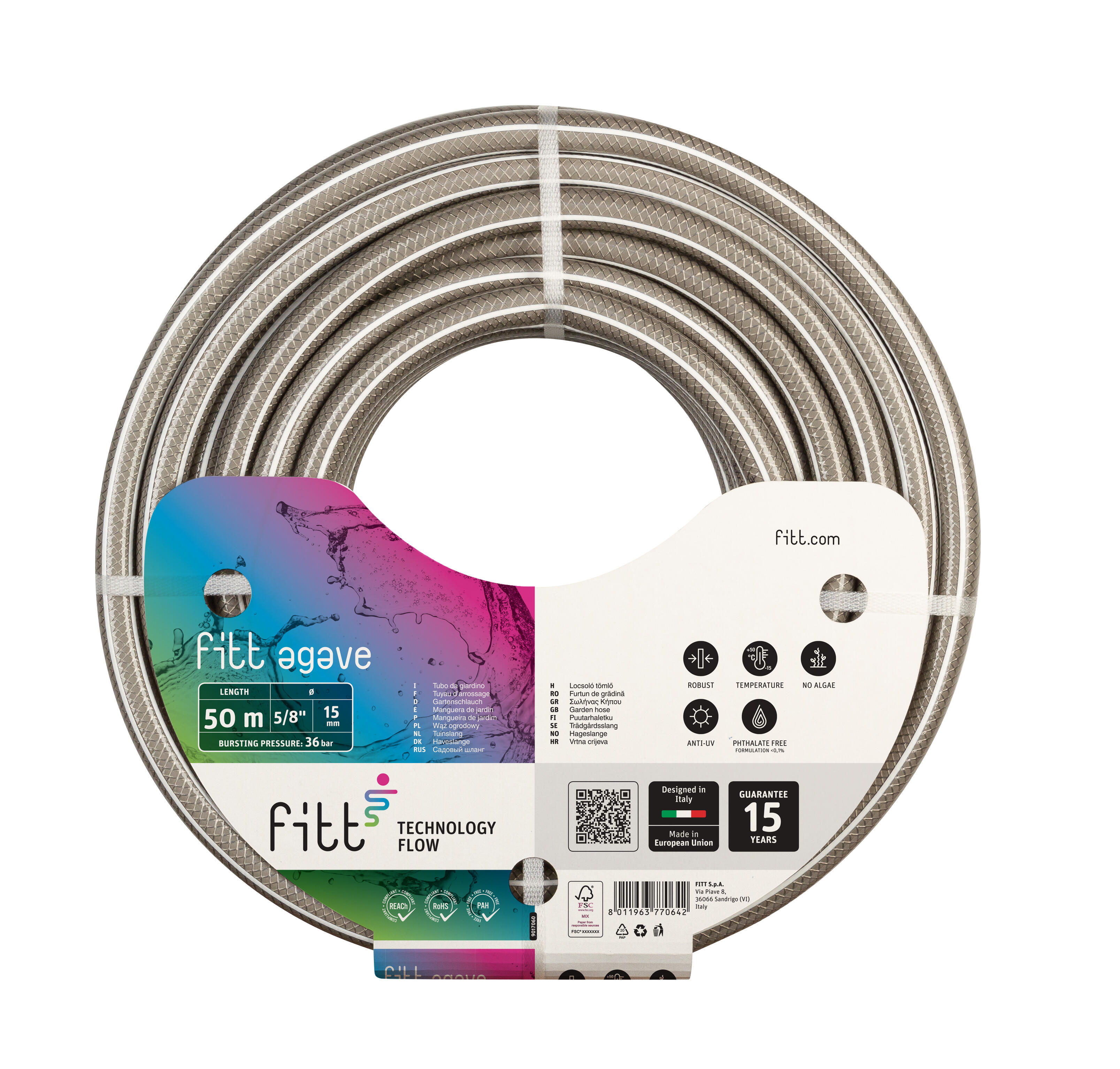 Manguera de riego agave fitt de pvc de 15mm de ø y 50m de l.