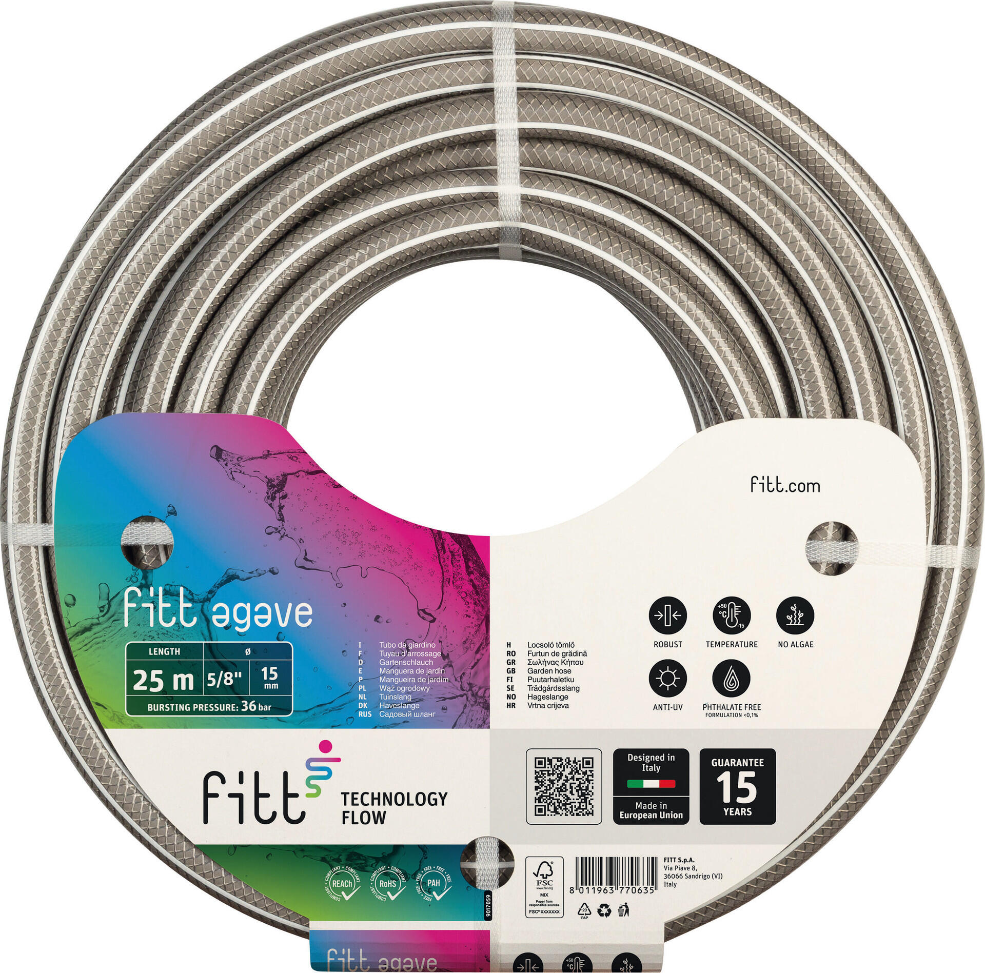 Manguera de riego agave fitt de pvc de 15mm de ø y 25m de l.