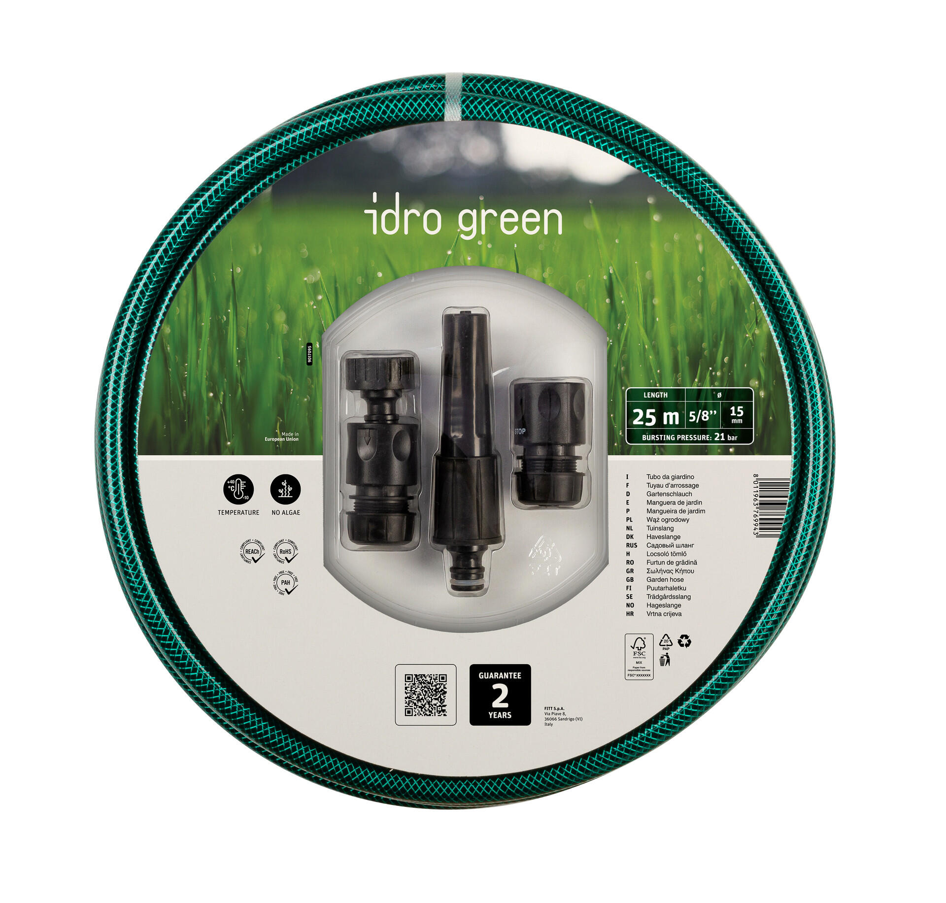 Manguera equipada idro green kit fitt de pvc de 15mm de ø y 25m de l.
