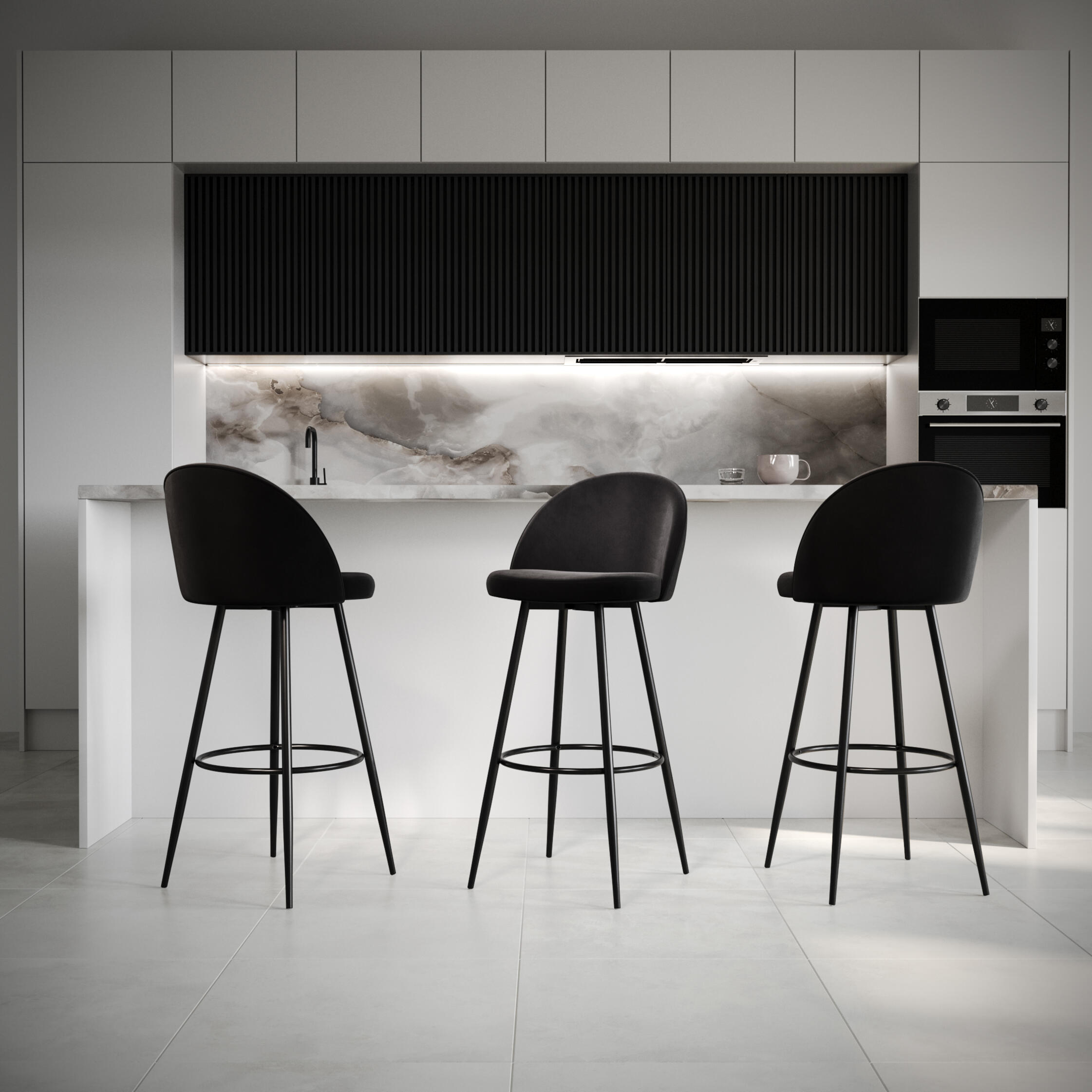Lot de 2 tabourets de bar Houndi en velours noir - 2