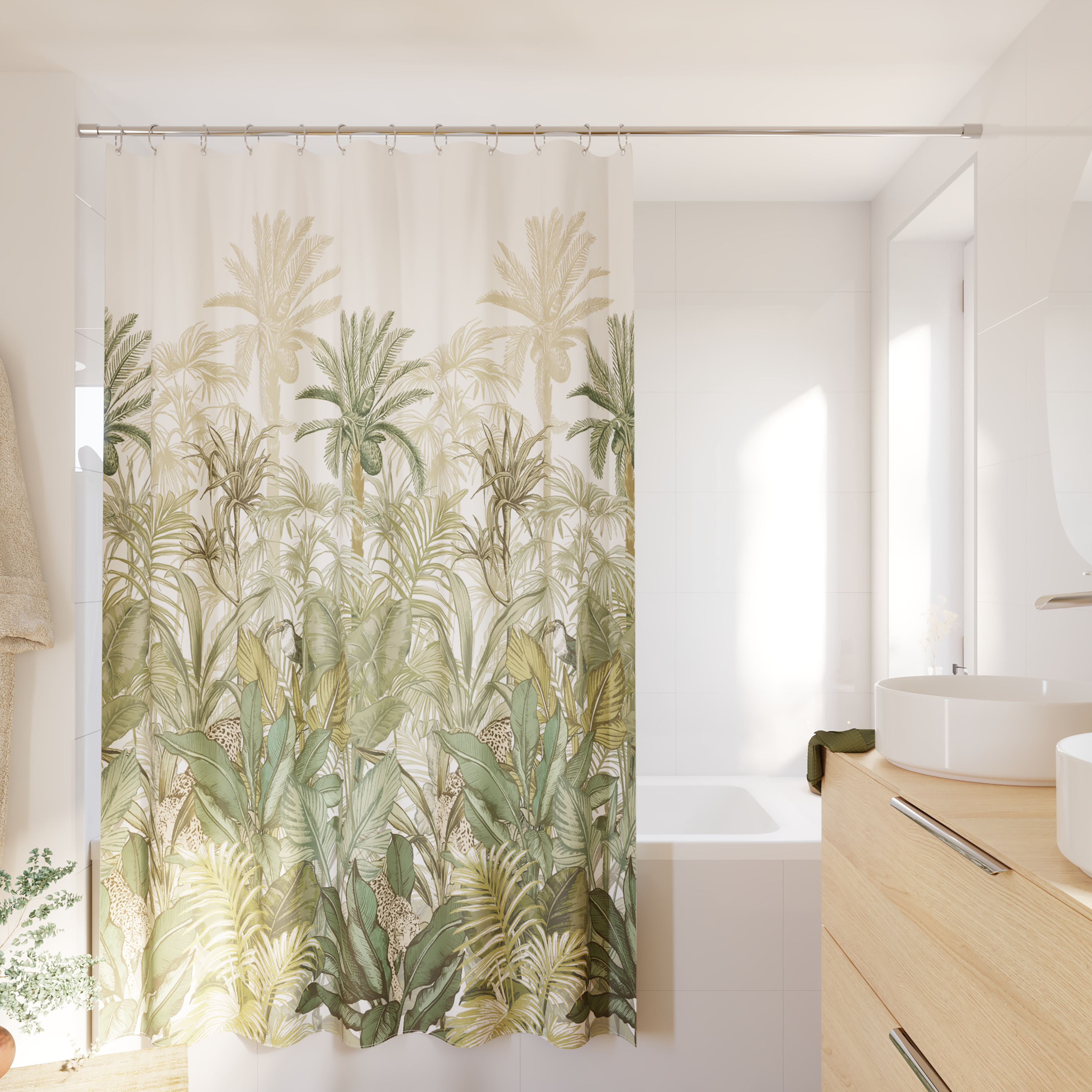 Rideau de douche 180 x 200 cm vert / blanc  Amazonia SENSEA - 2