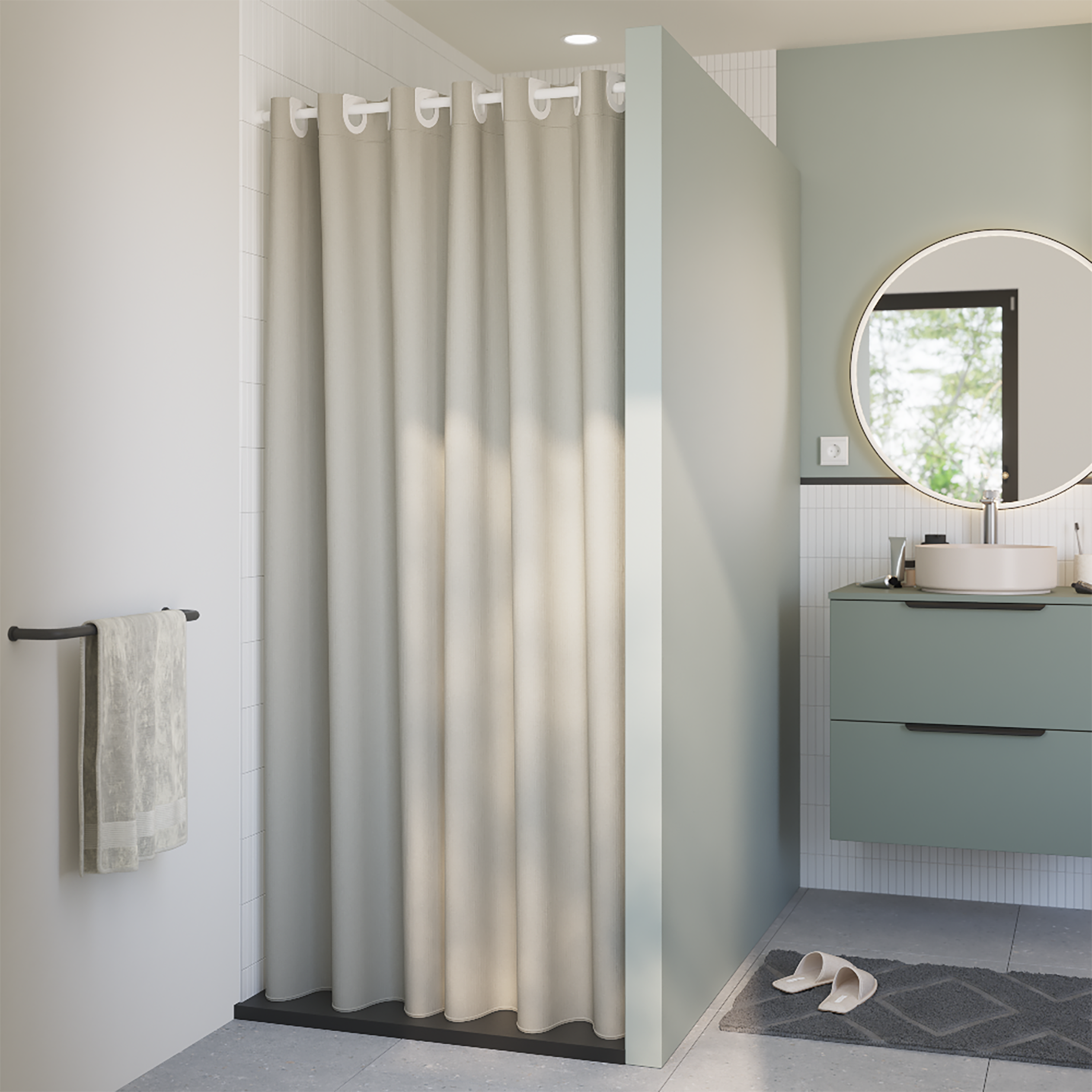 Rideau de douche 120 x 200 cm beige Neo SENSEA - 2