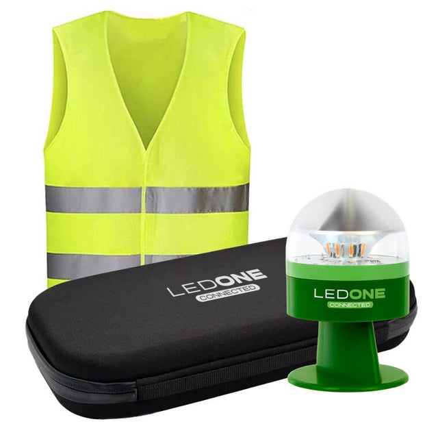 Baliza V16 homologada DGT geolocalizada + chaleco LEDONE Connected