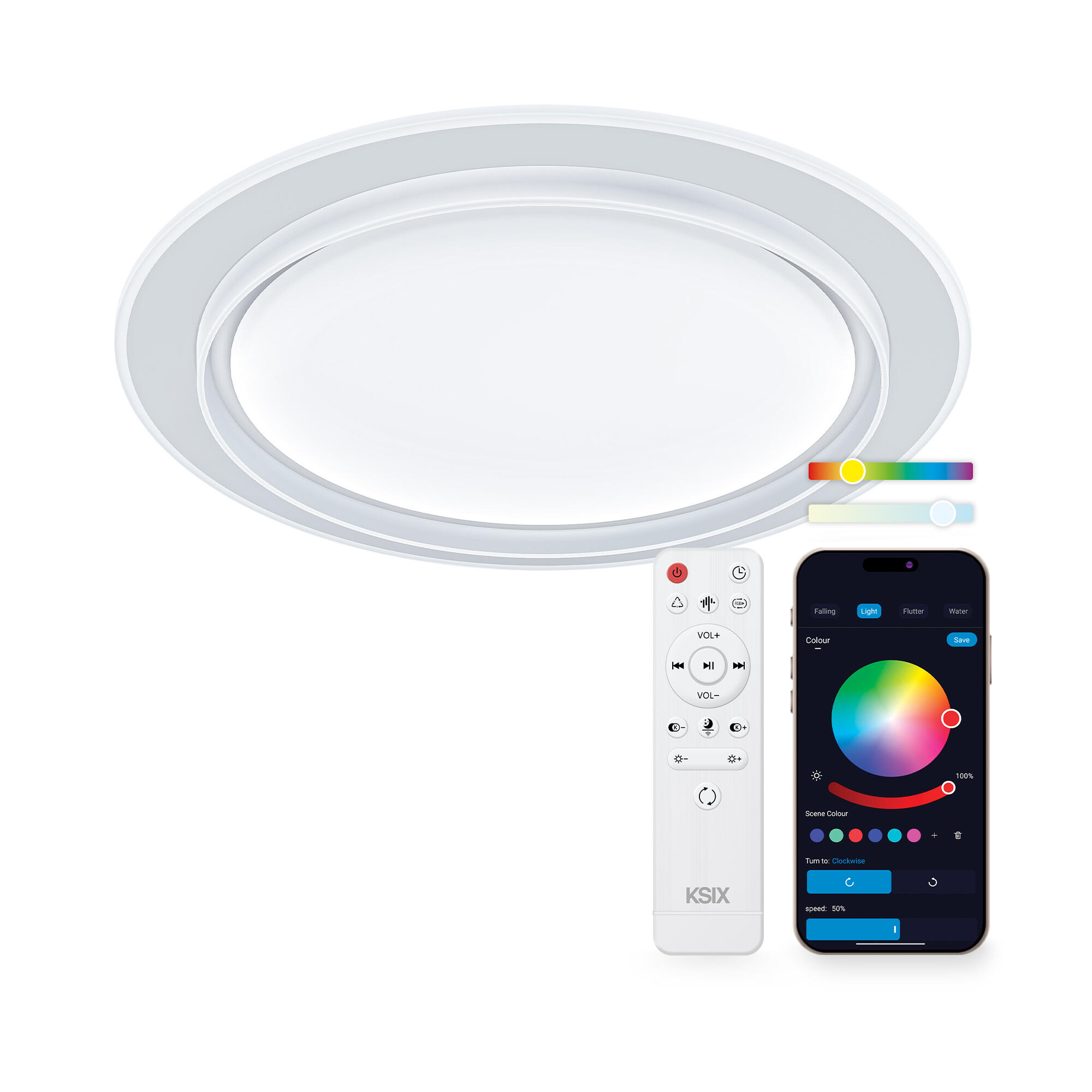 Plafón led redondo ksix sfera 4500 lm rgb color de la luz de cálida a fría cct (3000k-6000k) ø50 cm ip20