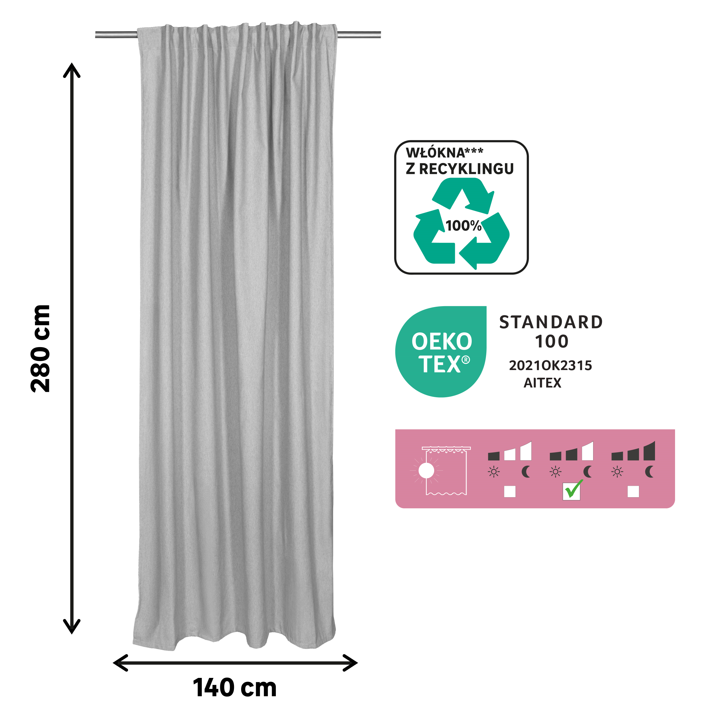 Zasłona Axana szara 140x280 cm na taśmie Inspire - 11