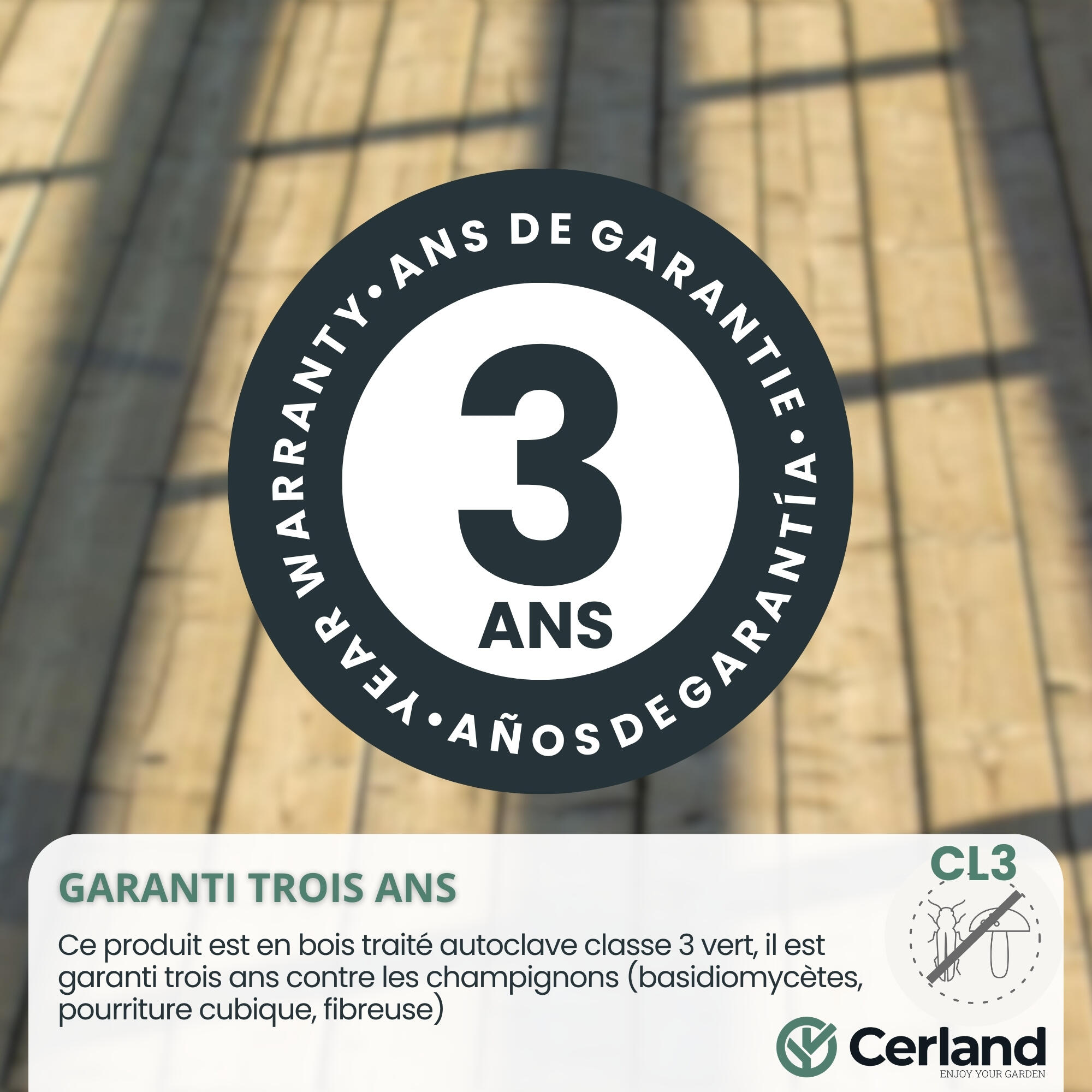 Baldosa madera de pino 50 x 50 cm y 30 mm verde CERLAND clase de uso 3 - 9