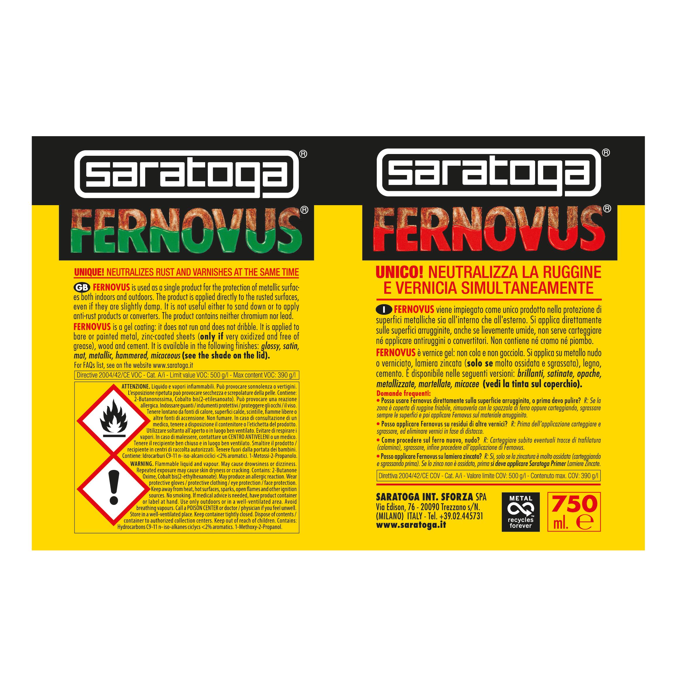 Vernice da esterno antiruggine per ferro SARATOGA Fernovus marrone castagna satinato, 0.75 l - 5