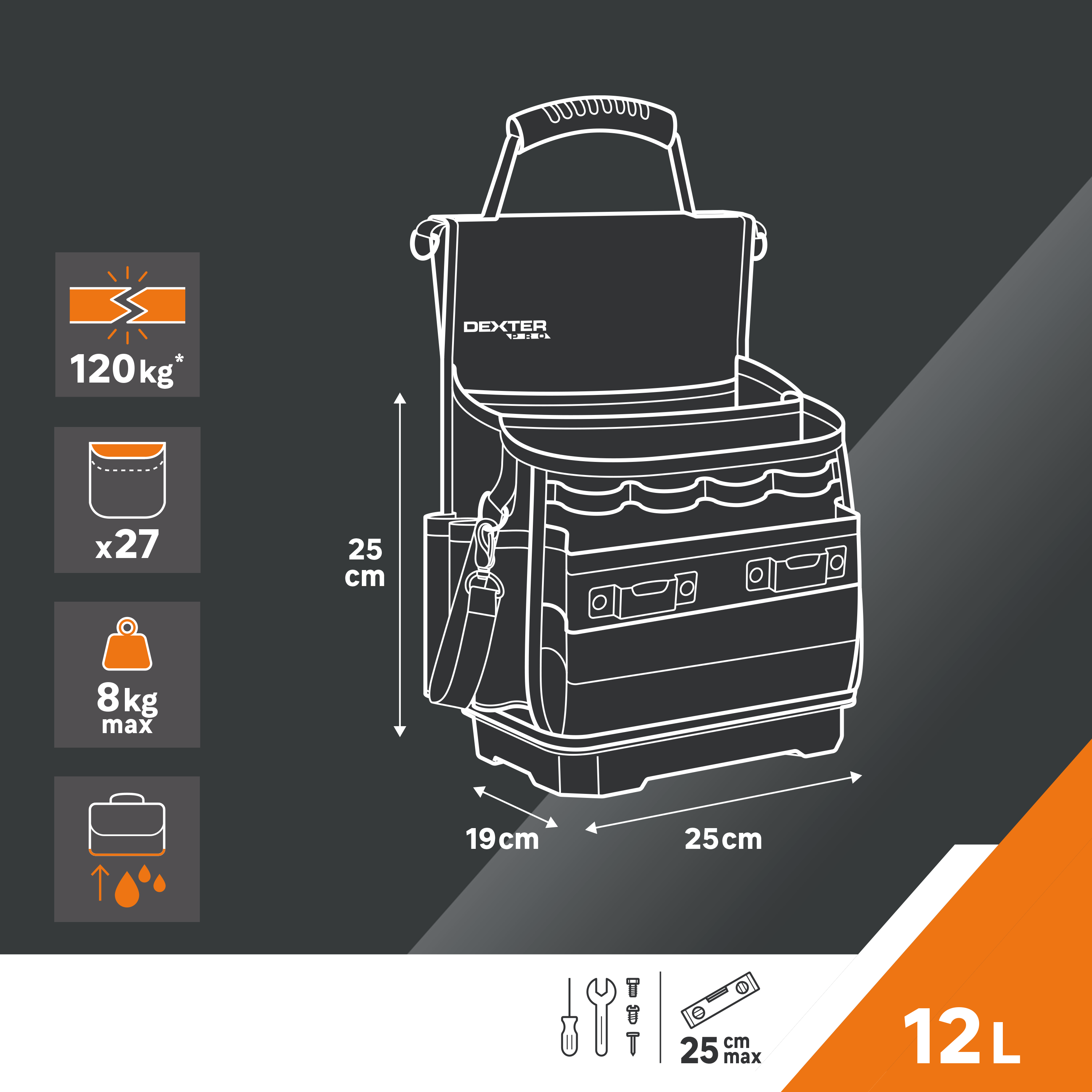 Sac porte outils électricien, 12l DEXTER PRO - 2
