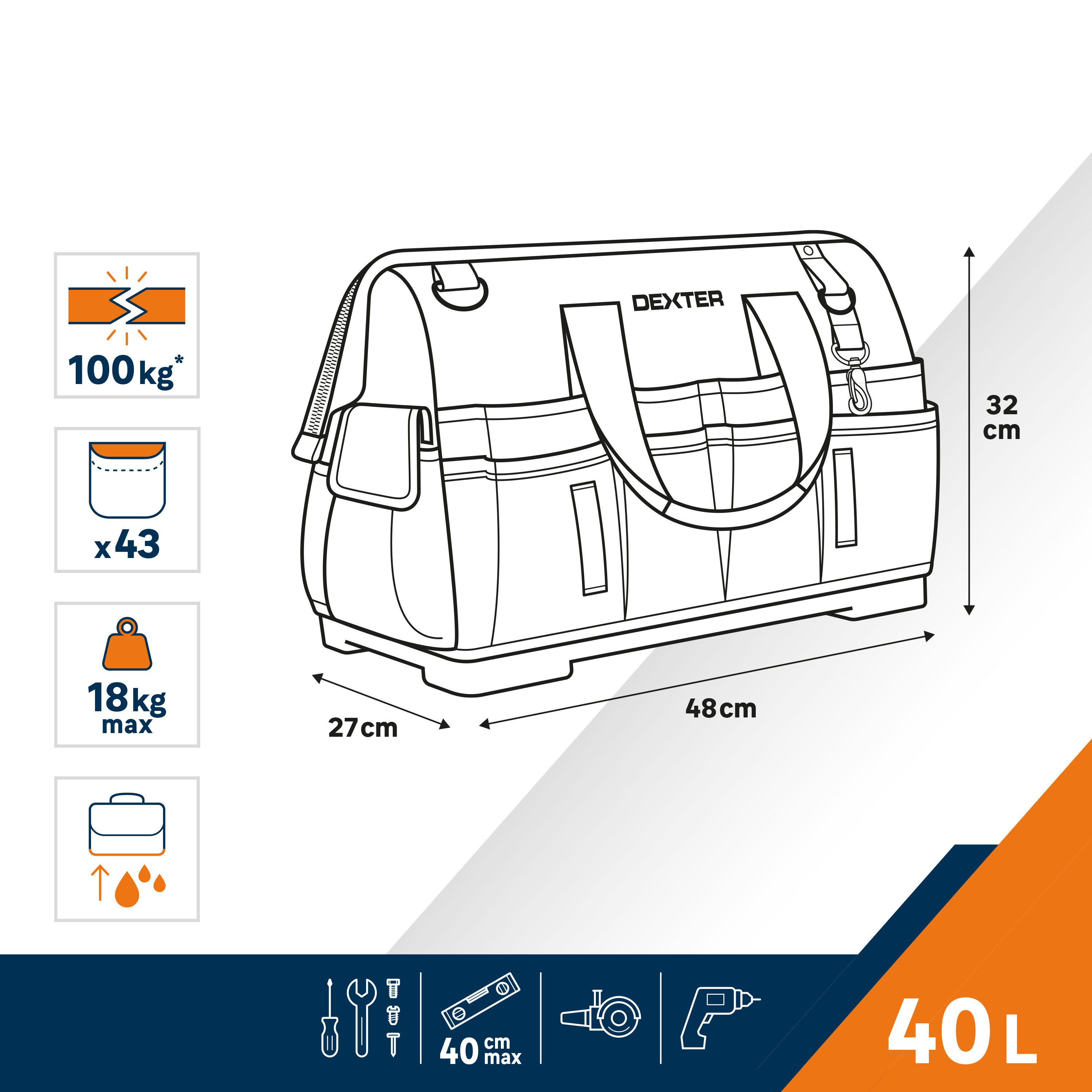 Sac à outils 40L 43 poches DEXTER - 2