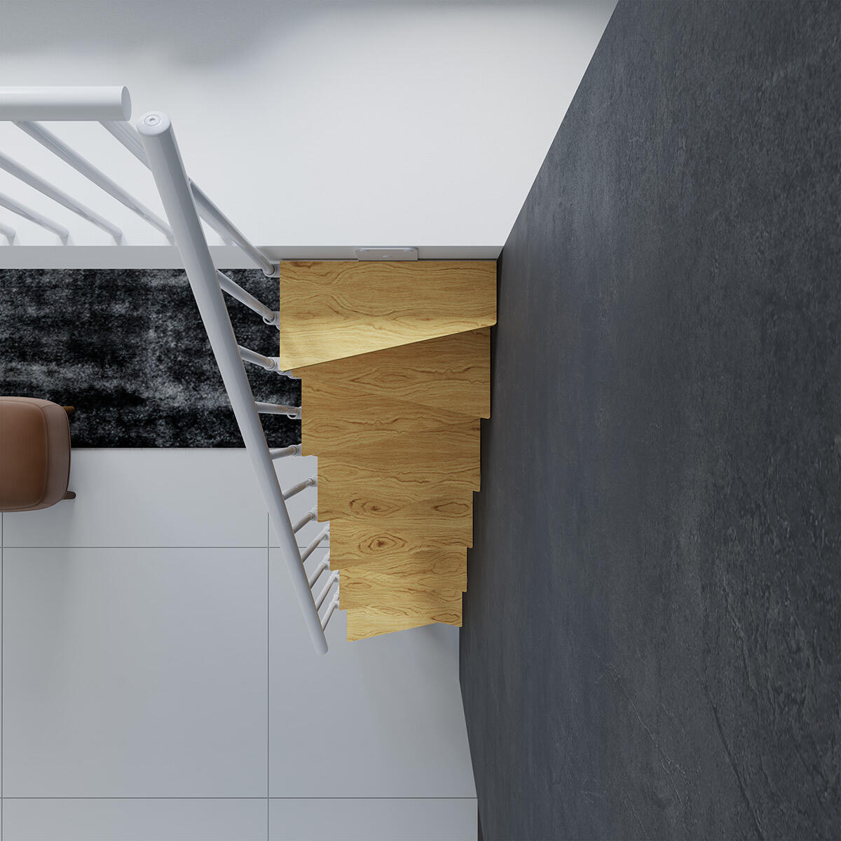 Scala a rampa passo giapponese Saba IRIS, larghezza 60 cm, struttura in acciaio bianco, gradini in legno pino, colore faggio - 6