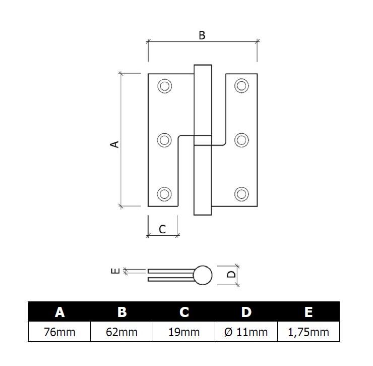 DOBRADIÇA MEIO BALANÇO 73X3
