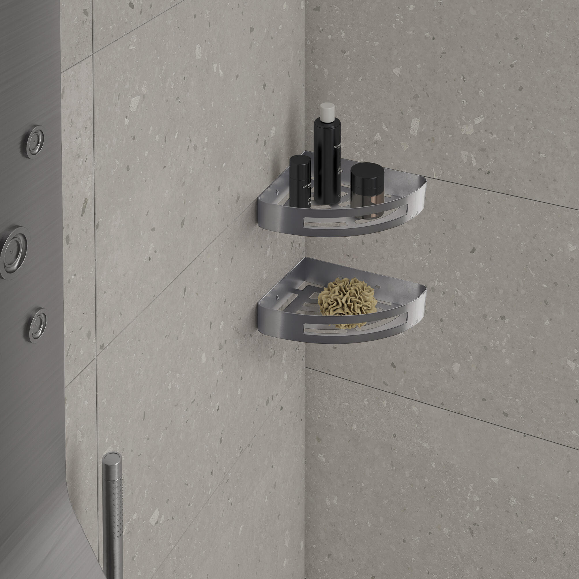 Organizador de ducha NERVA negro acero inoxidable mate con 1 altura para atornillar 21x4.5x21 cm - 3