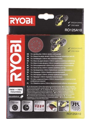 Ponceuse Excentrique RYOBI ROS300 - 300W - 125mm - Pack Avec 10 Disques Abrasifs