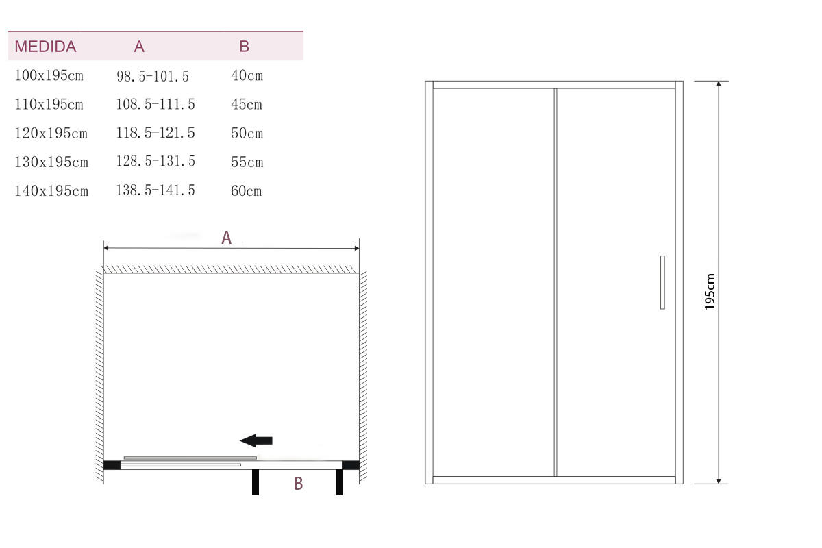 Portas de duche 1 de correr e 1 fixa 120x195 cm transparente e preto Aqua - 6