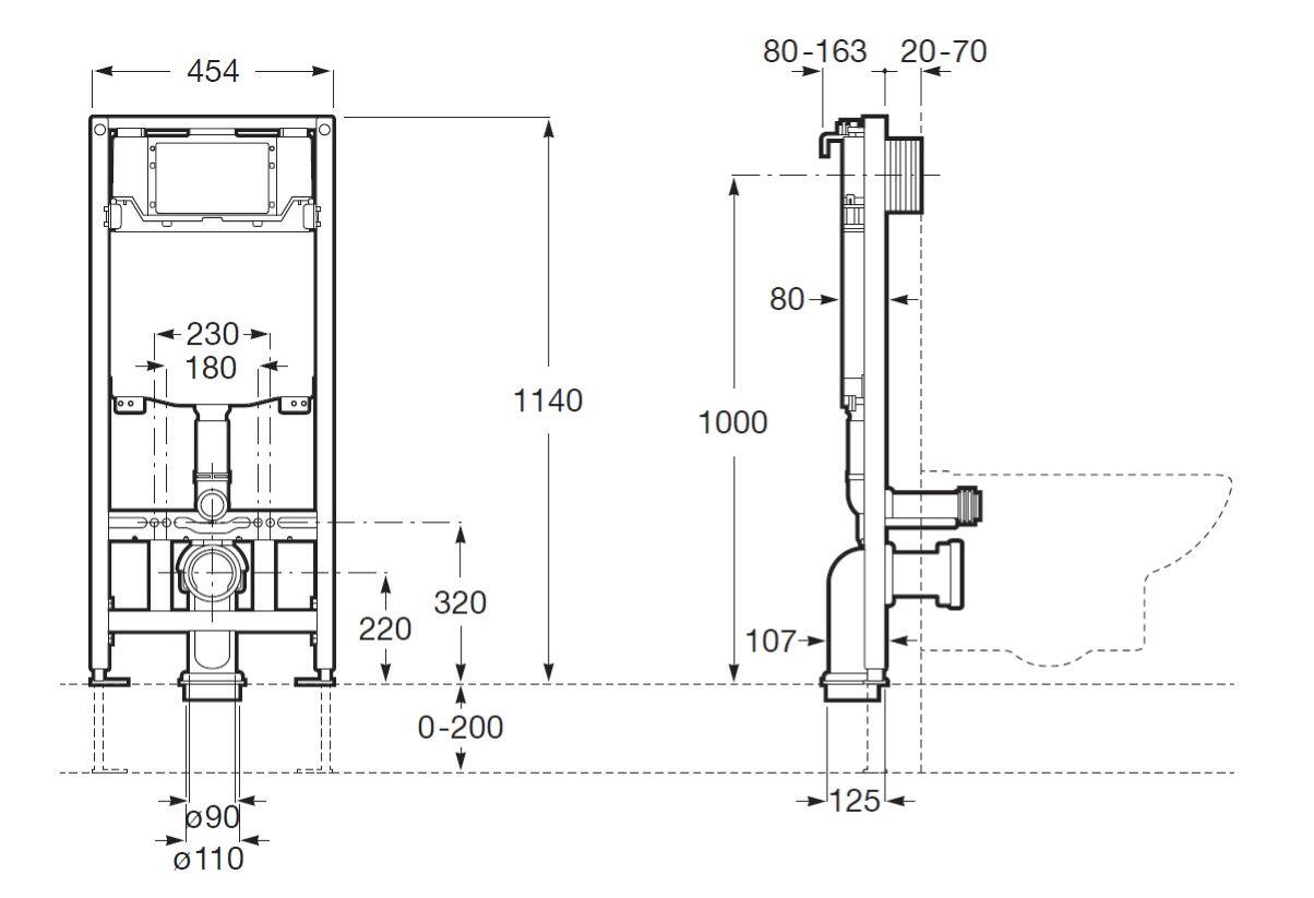 Pack sanita suspenso branco Cassandra com estrutura e placa cromado Roca One AC3 - 4