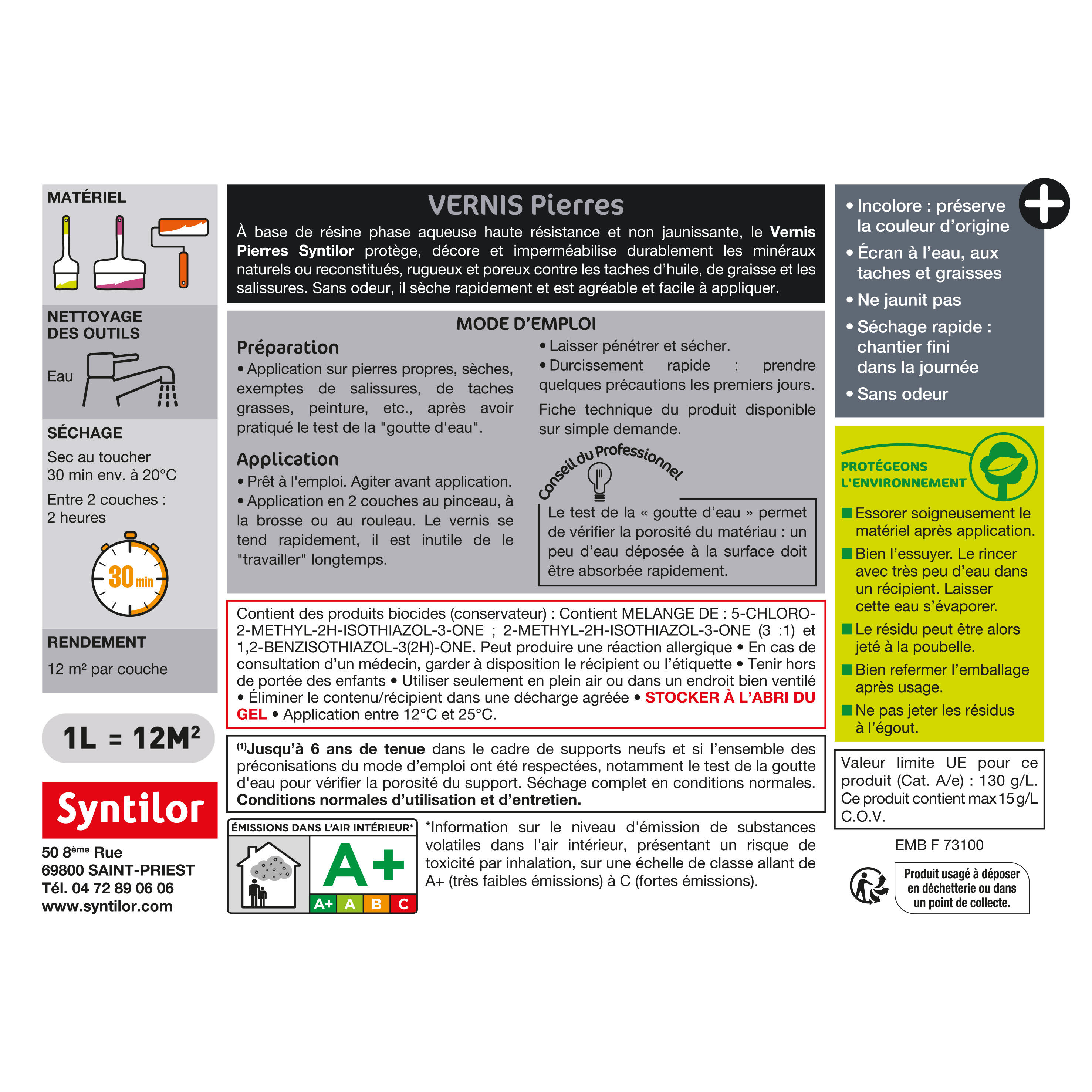 Vernis Pierres extérieur / intérieur SYNTILOR, incolore satiné, 0.5 l - 3