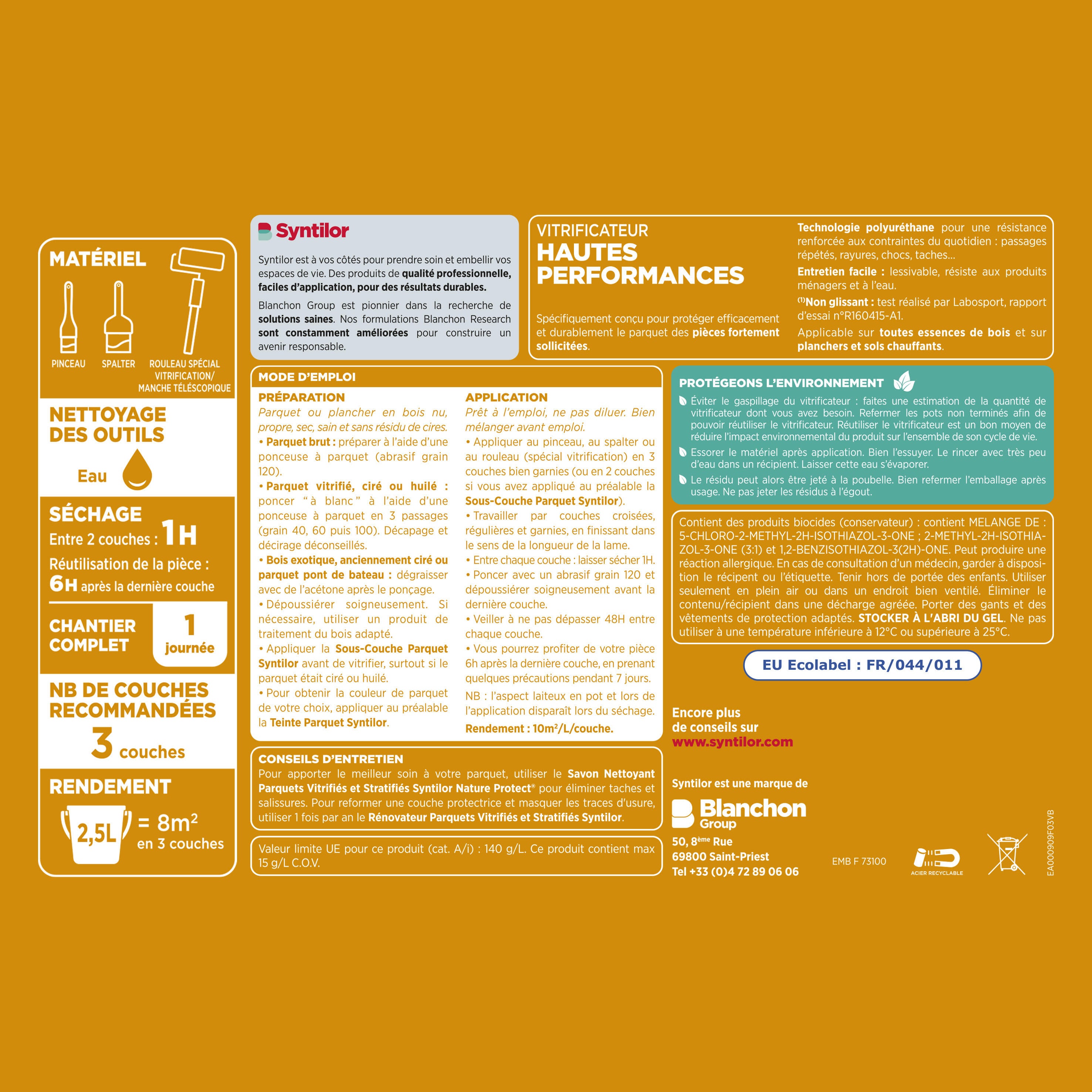 Vitrificateur parquet Hautes performances SYNTILOR, incolore satiné 5L - 4