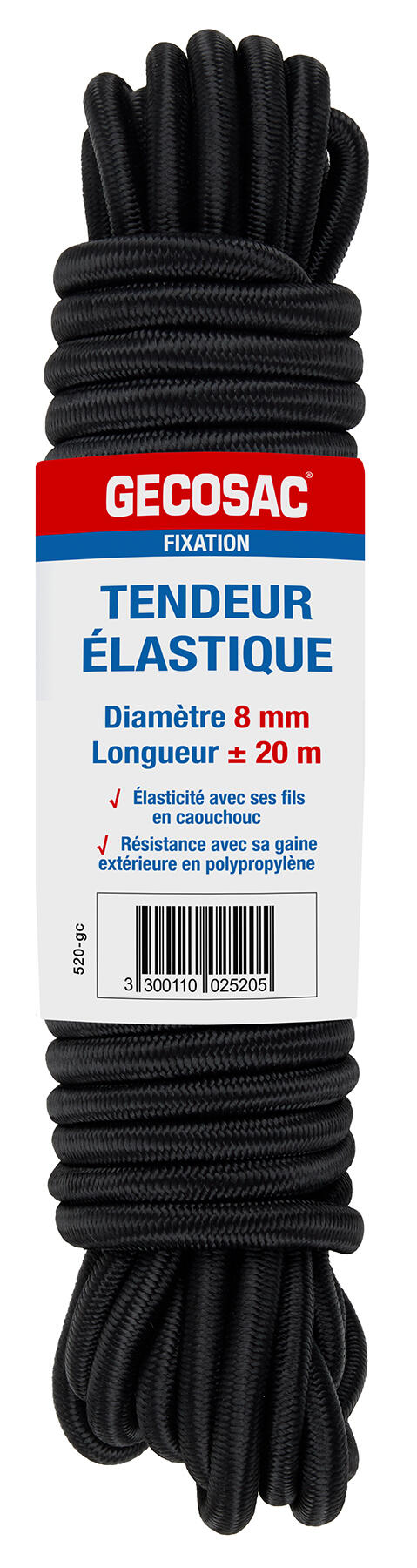 Tendeur Elastique 8mm longueur 10 mètres, noir