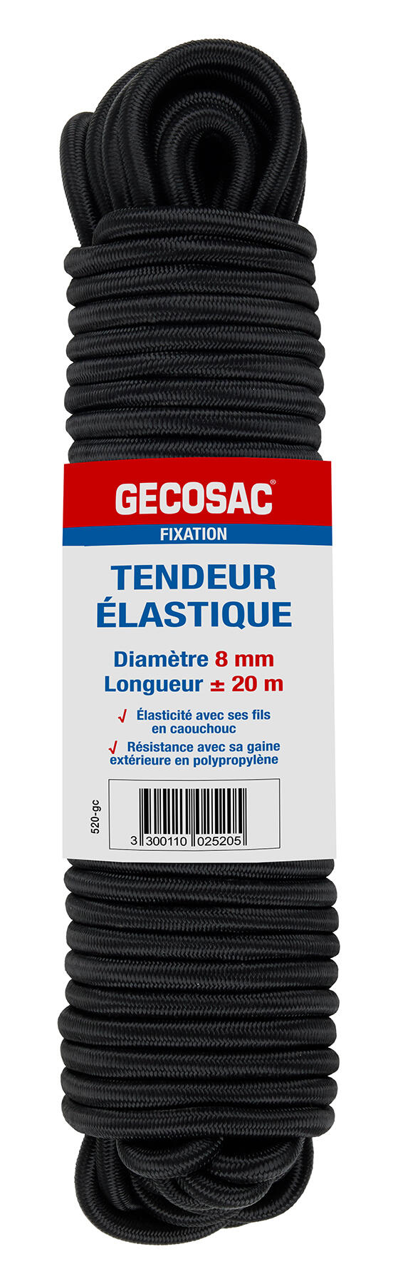 Tendeur Elastique 8mm longueur 20 mètres, noir