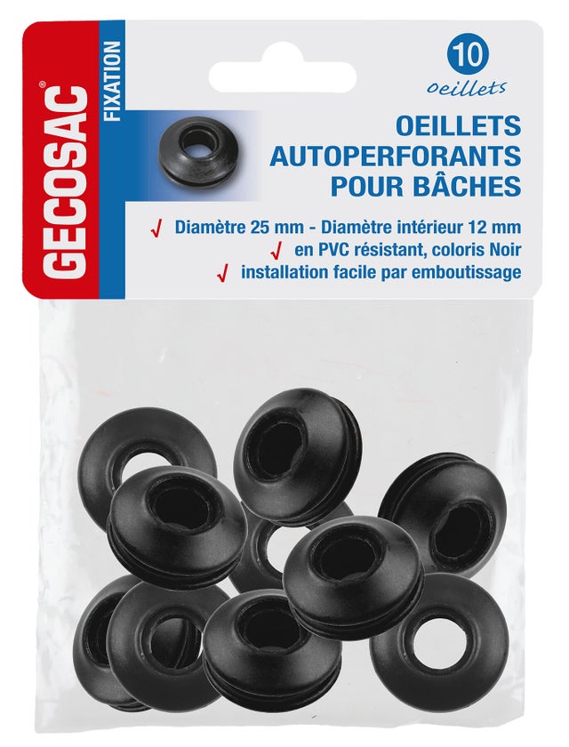 Lot de 10 Oeillets Autoperforants pour bâches, auto-bloquant.