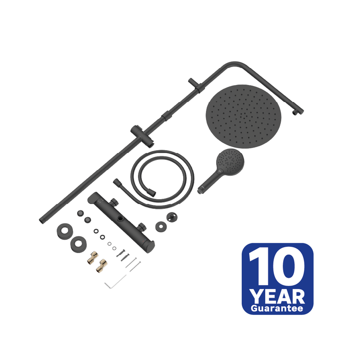 Vista despiezada de la columna de ducha mecánica, garantía, icono negro