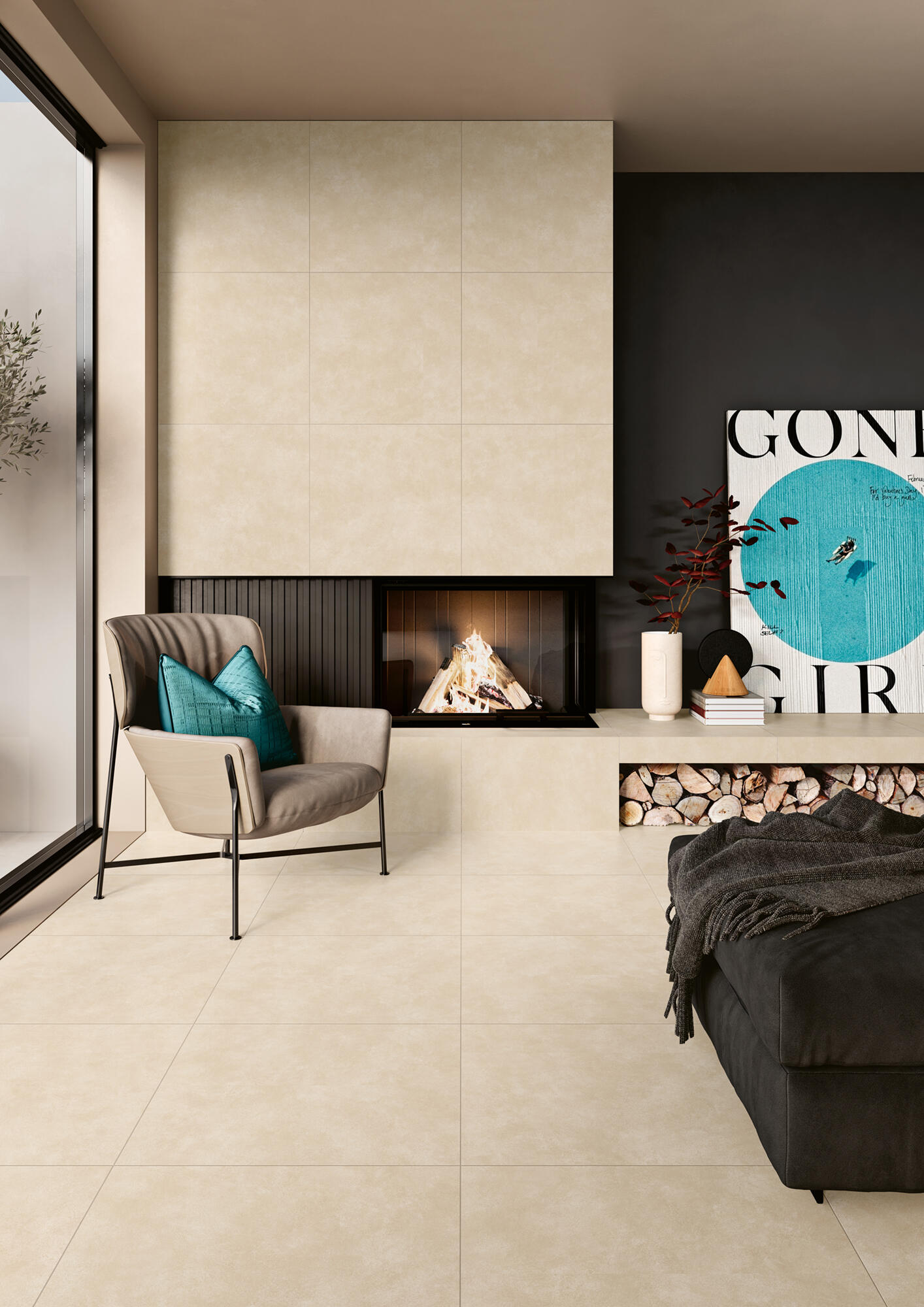 Suelo/azulejo porcelánico matrix efecto cemento beige 60x60 cm